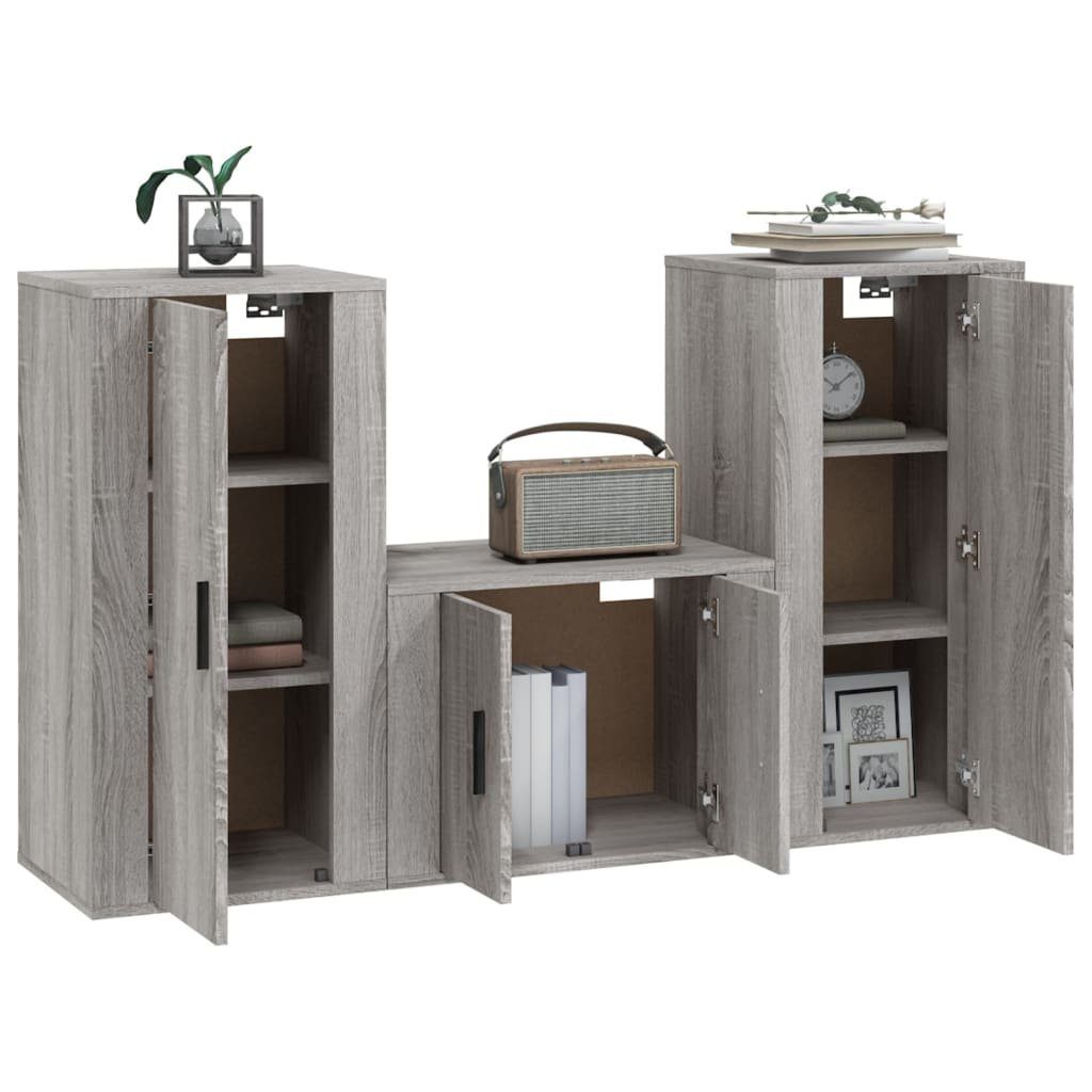 Sonoma vidaXL (3-St) TV-Schrank-Set 3-tlg. TV-Schrank Grau Holzwerkstoff