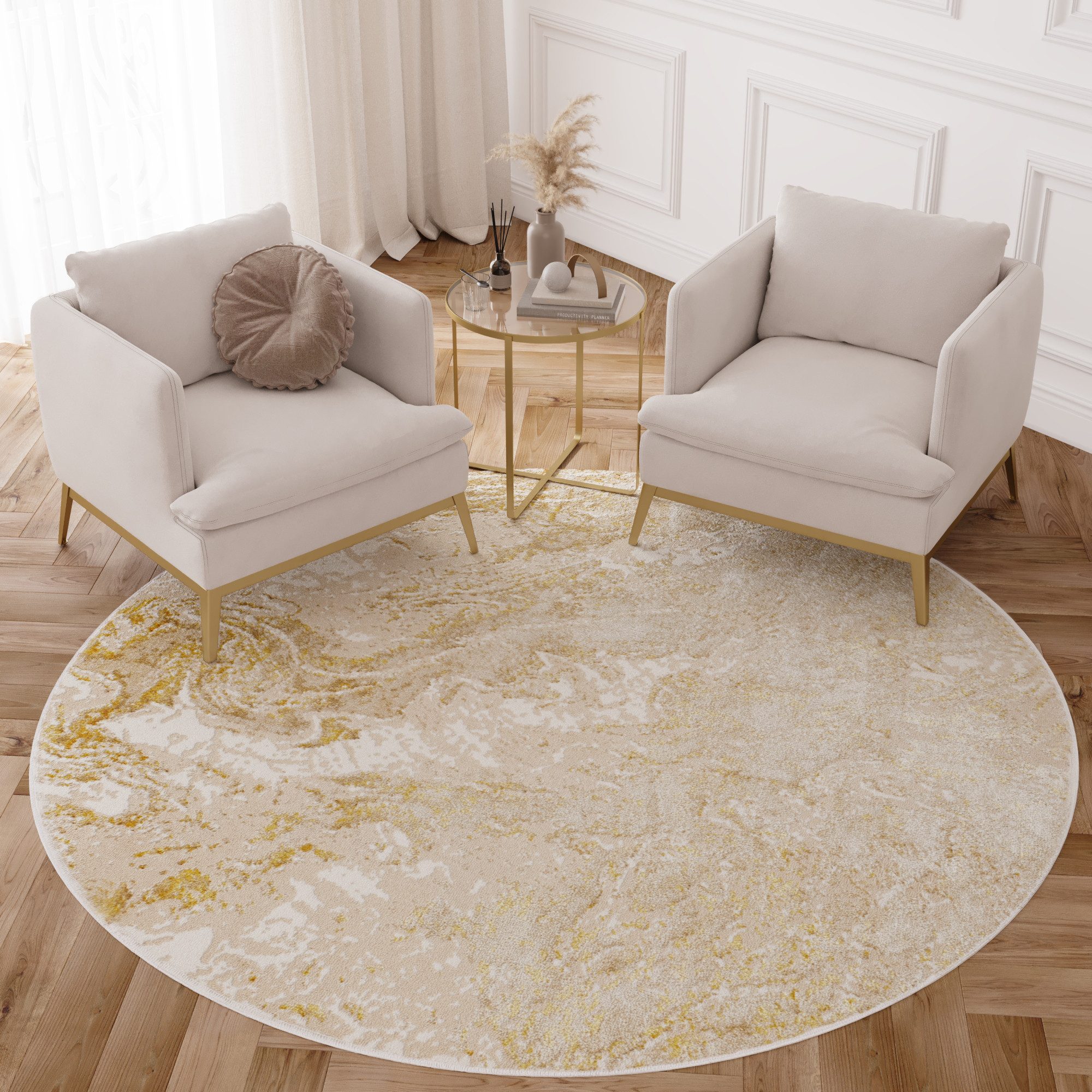 Tapiso Designteppich CRYSTAL, rund, Höhe: 8 mm, Kurzflor Schimmereffekt, pflegeleicht, allergikergeeignet