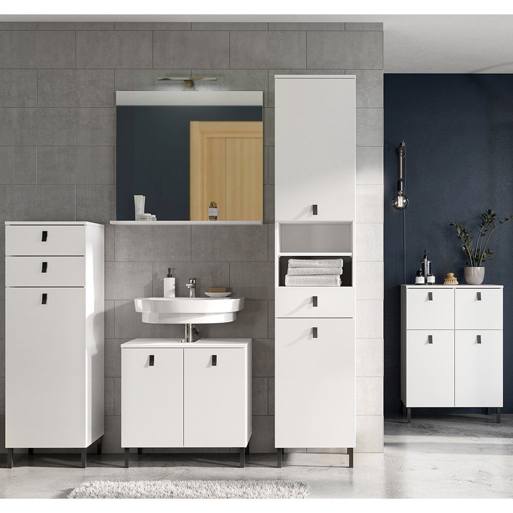 Lomadox BadmöbelSet TUDELA01, (5St), in weiß mit Spiegel und LED