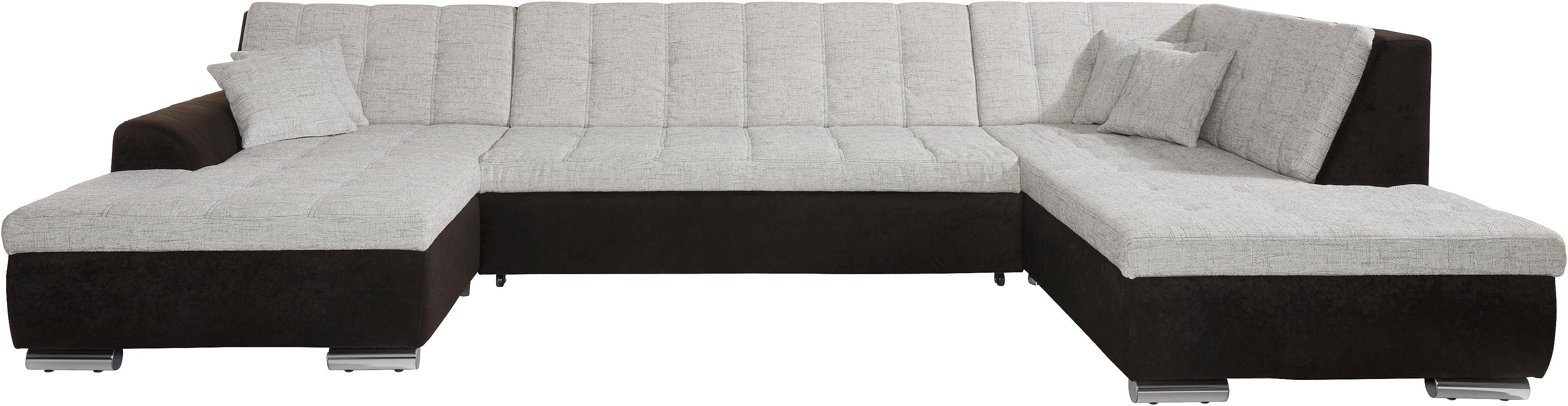 DOMO collection Wohnlandschaft TREVISO inkl. Zierkissen, moderne Steppung, XXL: 364x201x83 cm, wahlweise mit Bettfunktion, in vielen Bezugsarten auch in Cord U-Form