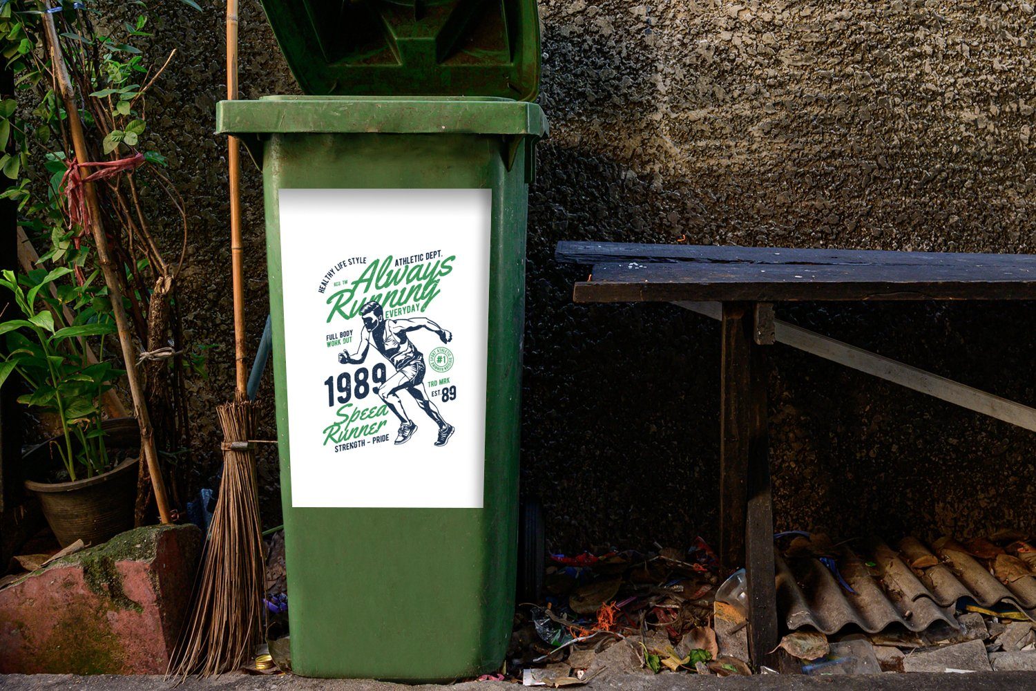 Mülleimer-aufkleber, Wandsticker - Sticker, Mülltonne, (1 Abfalbehälter Vintage St), Container, Poster - Laufen MuchoWow