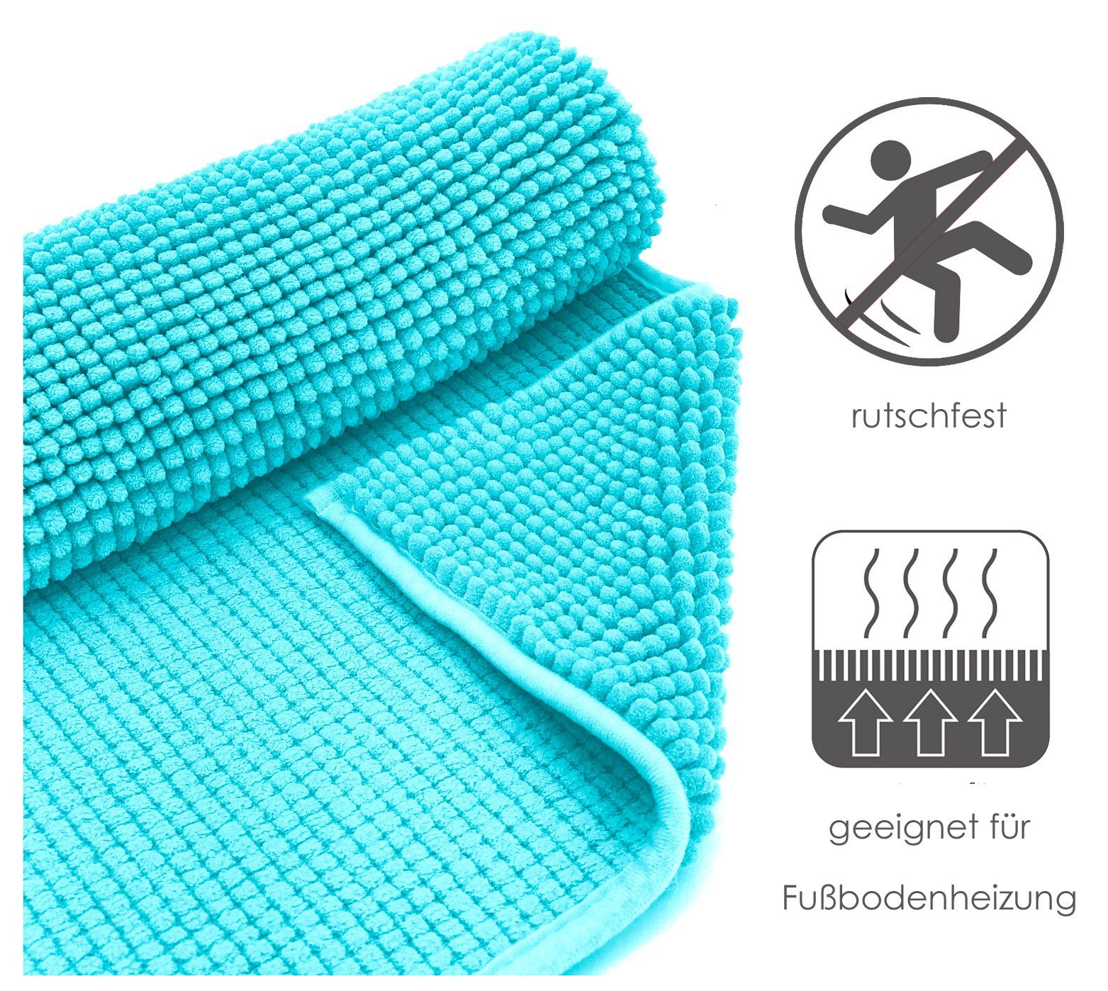 heimtexland Badematte Badvorleger Chenille Badteppich Duschvorleger, rutschhemmend beschichtet, Fußbodenheizung geeignet, schnell trocknend, strapazierfähig, fu – Bild 5 von 5