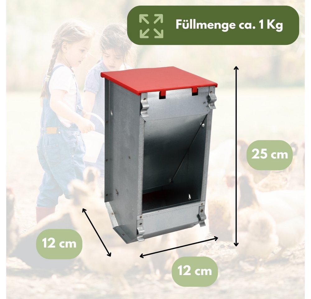 Thumbnail - GarPet Futterautomat 2x Hühner Futterautomat mit Deckel Metall Futter Spender Napf Trog