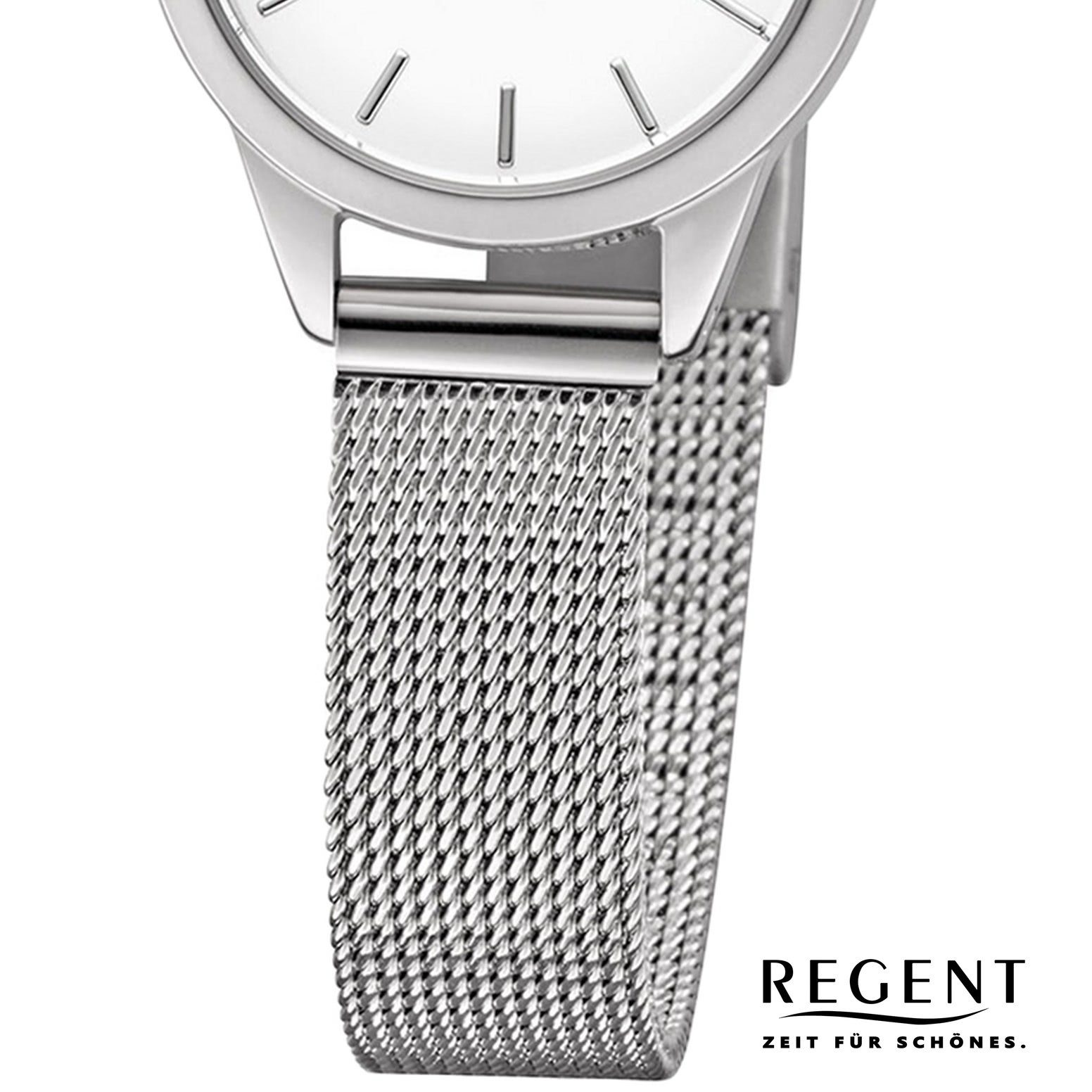Regent Quarzuhr Regent Damen Uhr F-1165 Metall Quarz, (Analoguhr), Damen Armbanduhr rund, klein (ca. 18mm), Metallarmband