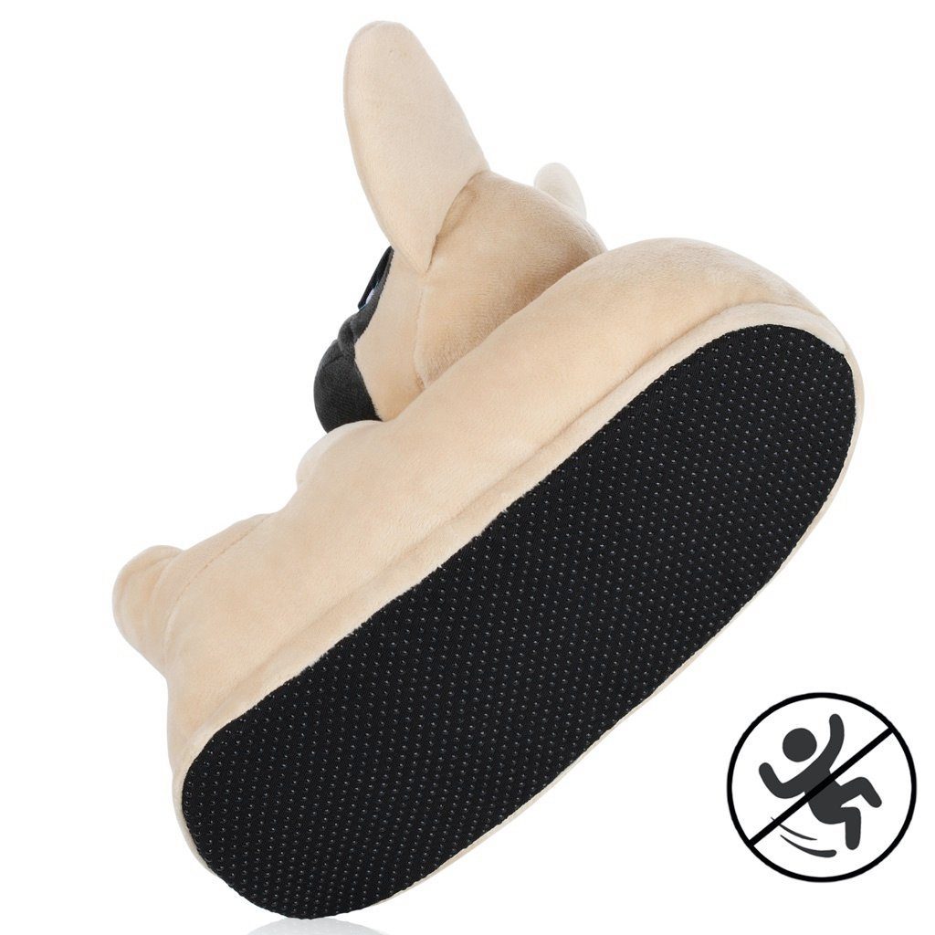Corimori Tier Pantoffeln für Erwachsene Einheitsgröße 34-44 Plüsch Hausschuhe (Packung, Geschenk) EU Einheitsgröße 34-44, Frenchie Zorro, für Kinder und Erwachsene