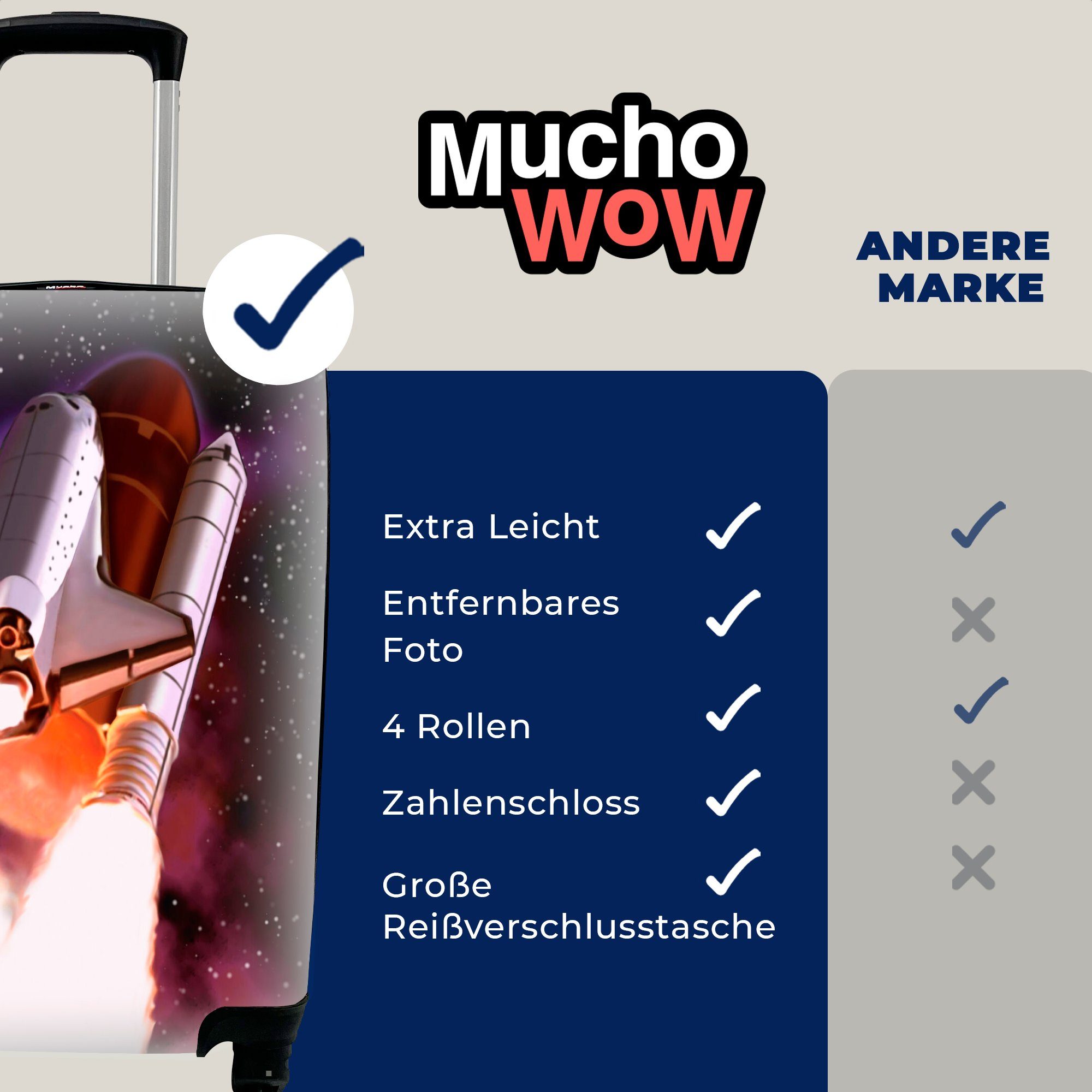 MuchoWow Handgepäckkoffer Eine Illustration Trolley, Handgepäck 4 Reisekoffer rollen, gestarteten Reisetasche des Shuttles, mit Space Rollen, für Ferien