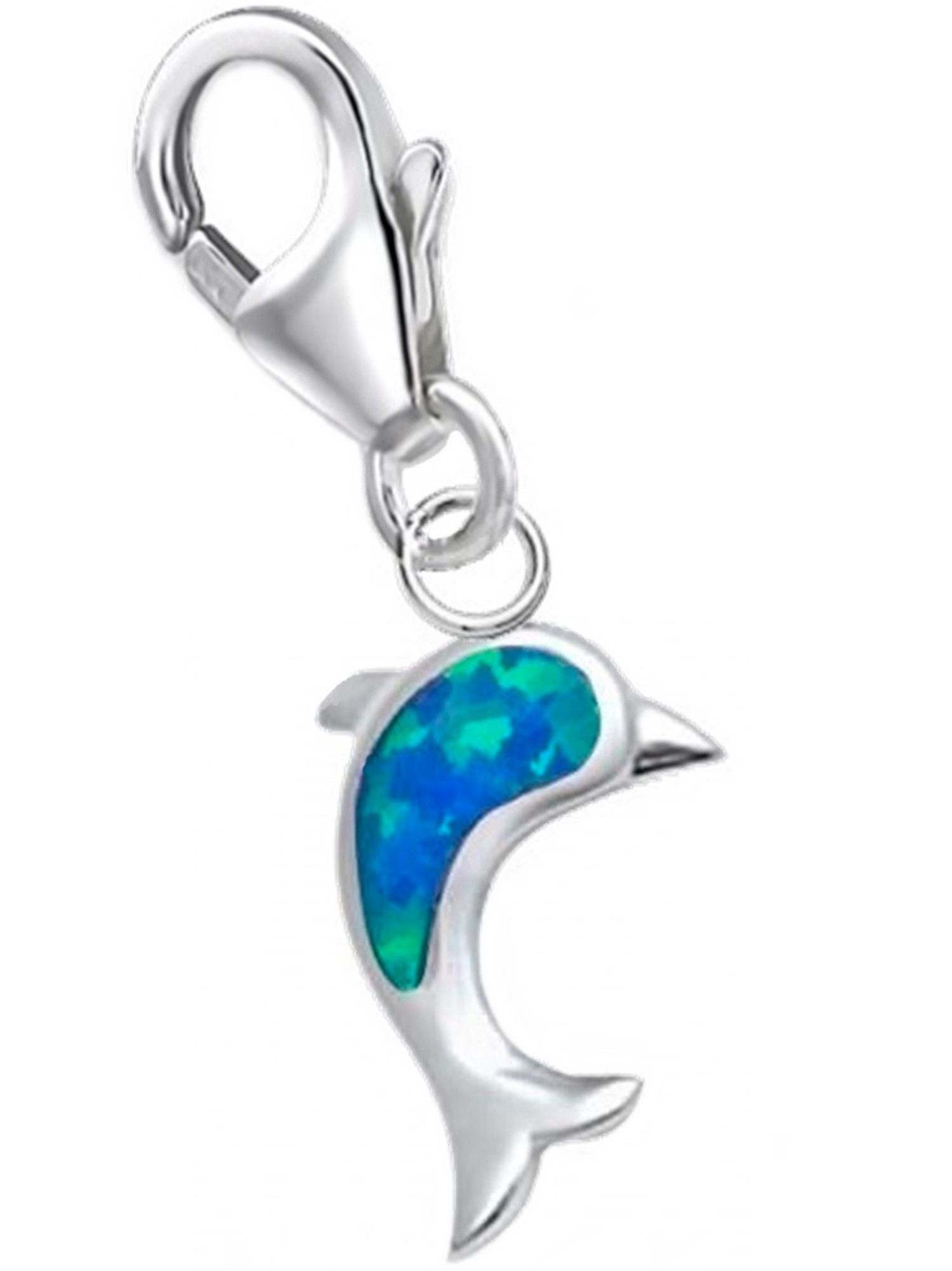 Goldene Hufeisen Charm-Einhänger Charm Anhänger Delfin 925 Sterling Silber mit Blauer Opal (1 Stück, inkl. Etui), 925 Sterling Silber mit Zirkonia Silberschmuck für Armband