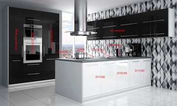 Feldmann-Wohnen Küchenzeile Platinum, weiß / schwarz - weiß Hochglanz, Fronten mit leicht abgerundeten Ecken