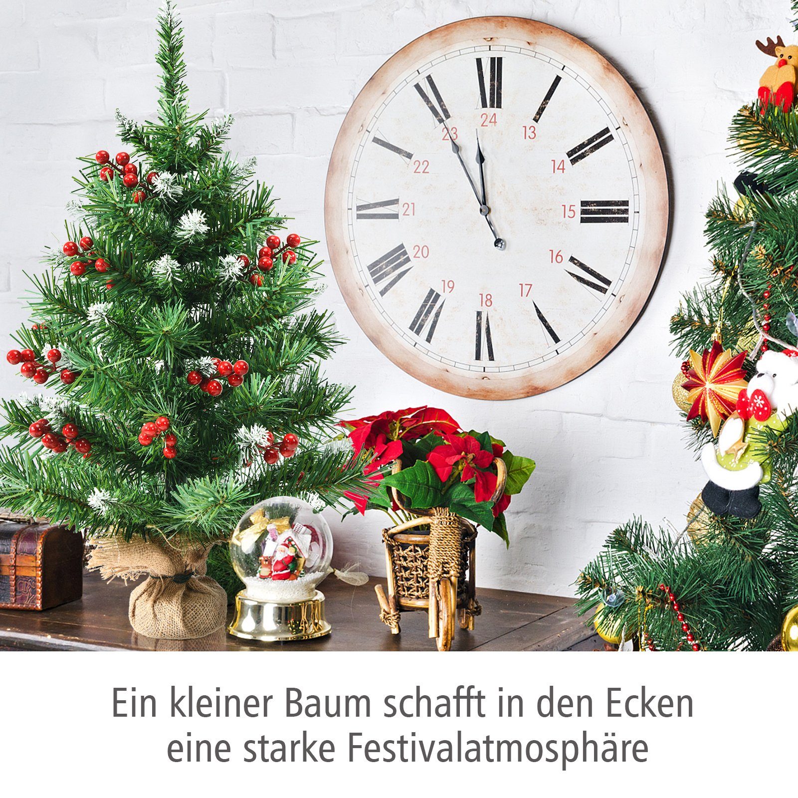 COSTWAY Künstlicher Weihnachtsbaum, mit 76 Zweigen, roten Beeren, Sockel