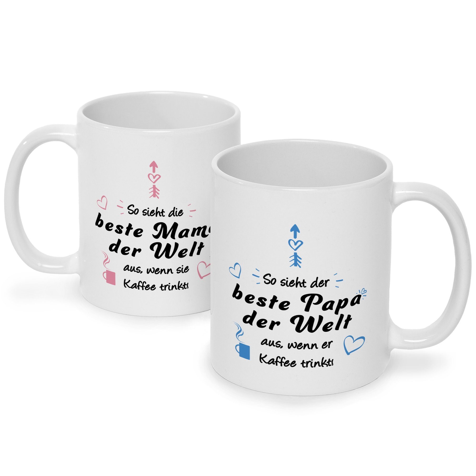 GRAVURZEILE Tasse mit Spruch - So sehen die Beste Mama & Bester Papa der Welt aus, Keramik, Mama Papa V2 - Farbe: Weiß