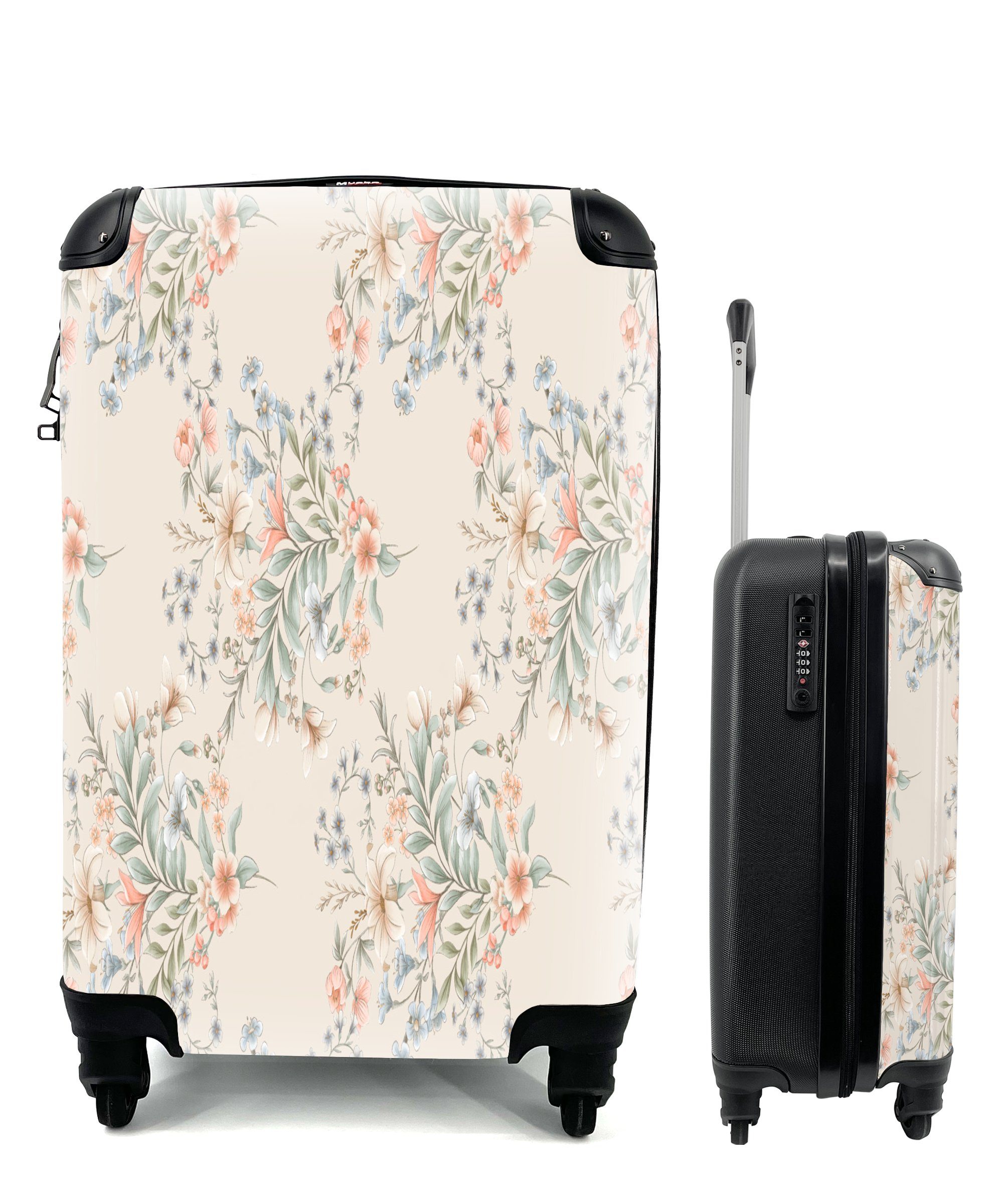 4 rollen, Handgepäckkoffer Ferien, MuchoWow - Handgepäck Reisekoffer mit Blumenstrauß - Blumen Rollen, Reisetasche Pastell, Trolley, für