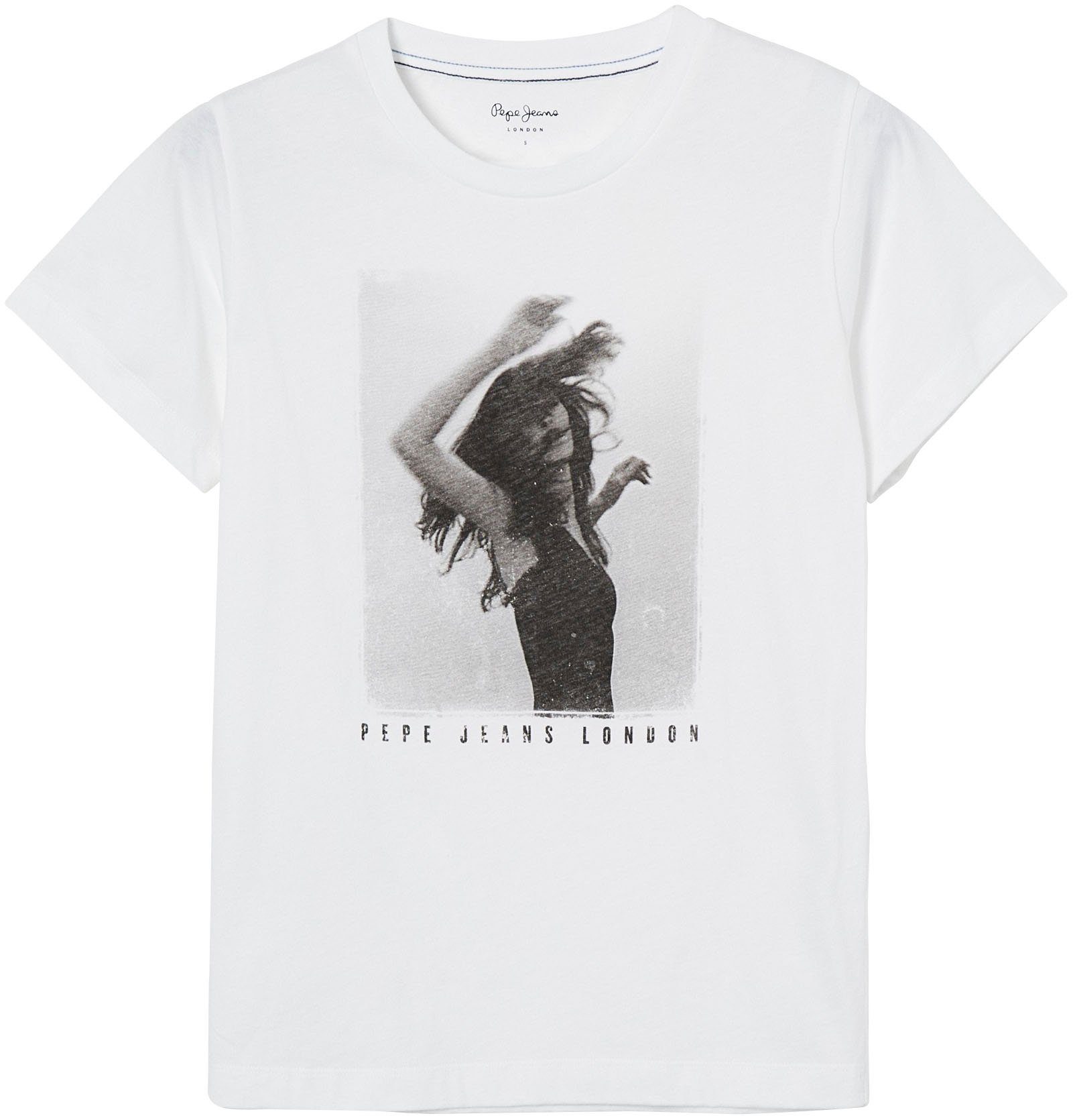 Jeans und tollem SONYA 800WHITE mit Pepe markentypischem Passform in Frontprint T-Shirt figurbetonter