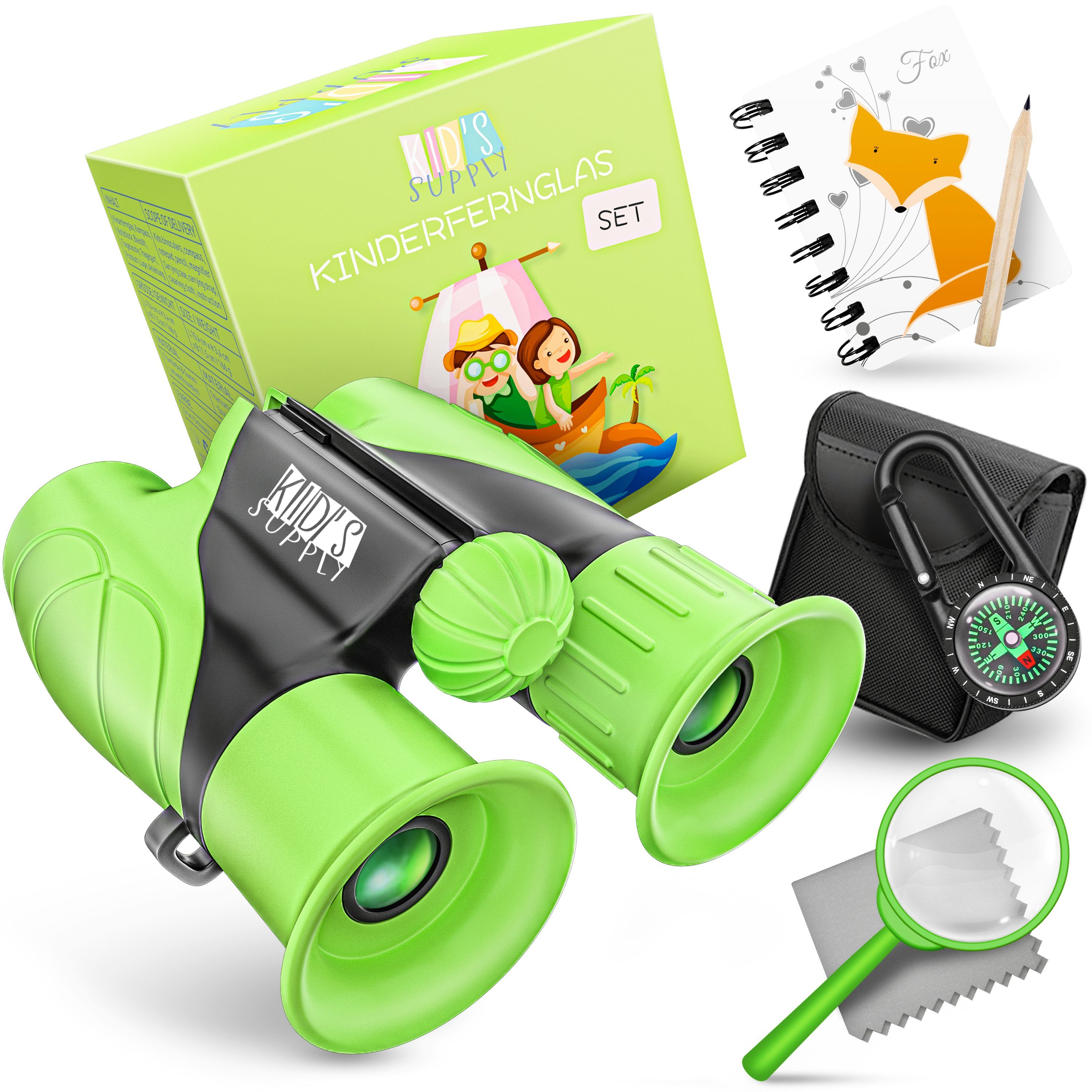 Kid's Supply Kids Supply Fernglas für Kinder 8x21 mit Lupe & Kompass & Tasche Kinderfernglas