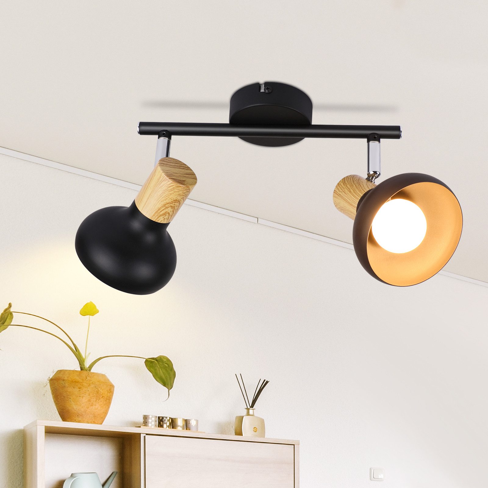 ZMH Deckenstrahler 2 Flammig E14 Vintage Weiß/Schwaz Deckenleuchte für Hotel Wohnzimmer, Einfache Installation, ohne Leuchtmittel, 350°Schwenkbar Deckenspots Schlafzimmerlampe