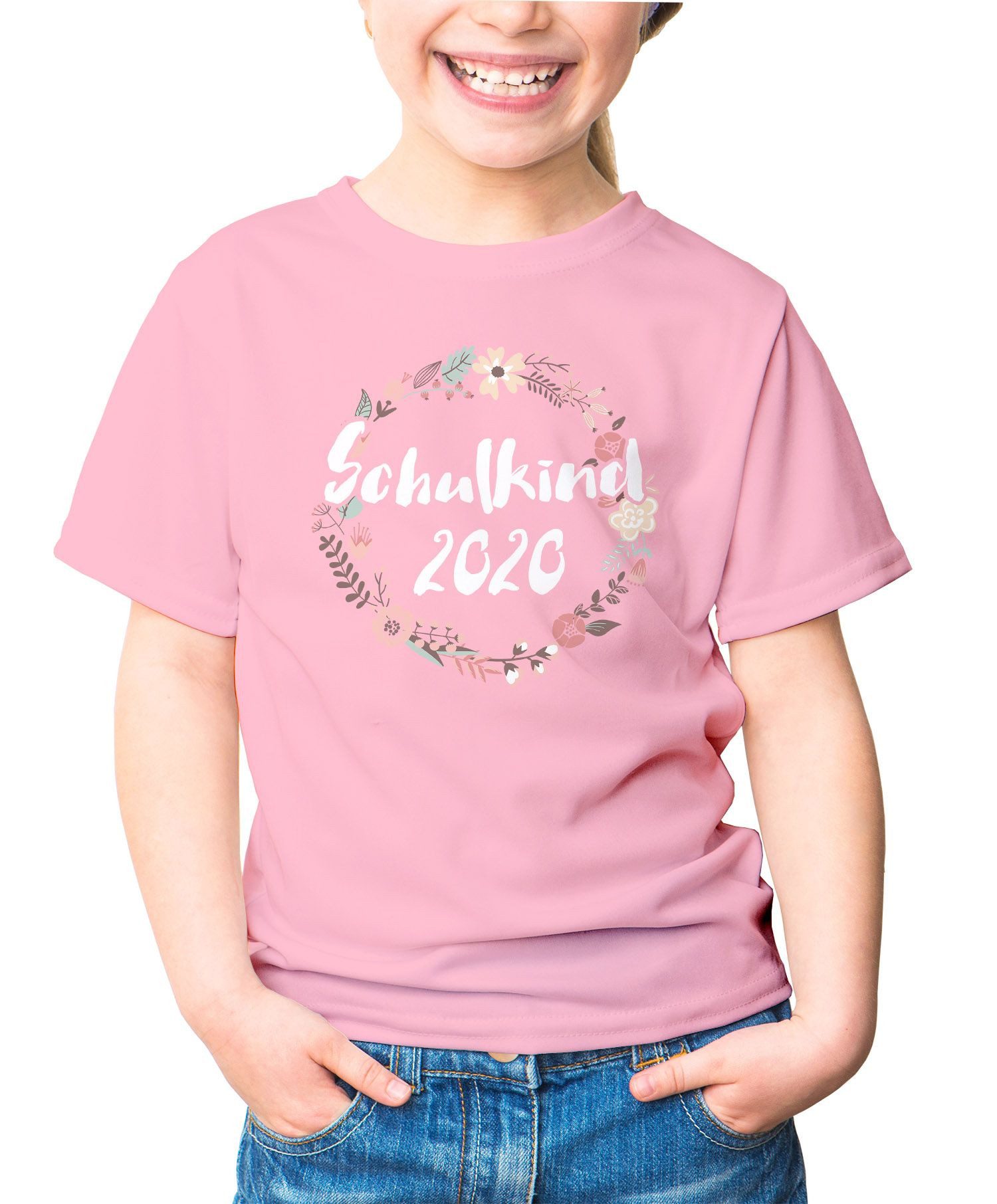 Print-Shirt Kinder T-Shirt Mädchen Aufdruck Schulkind 2020 Blumenranken Bordüre