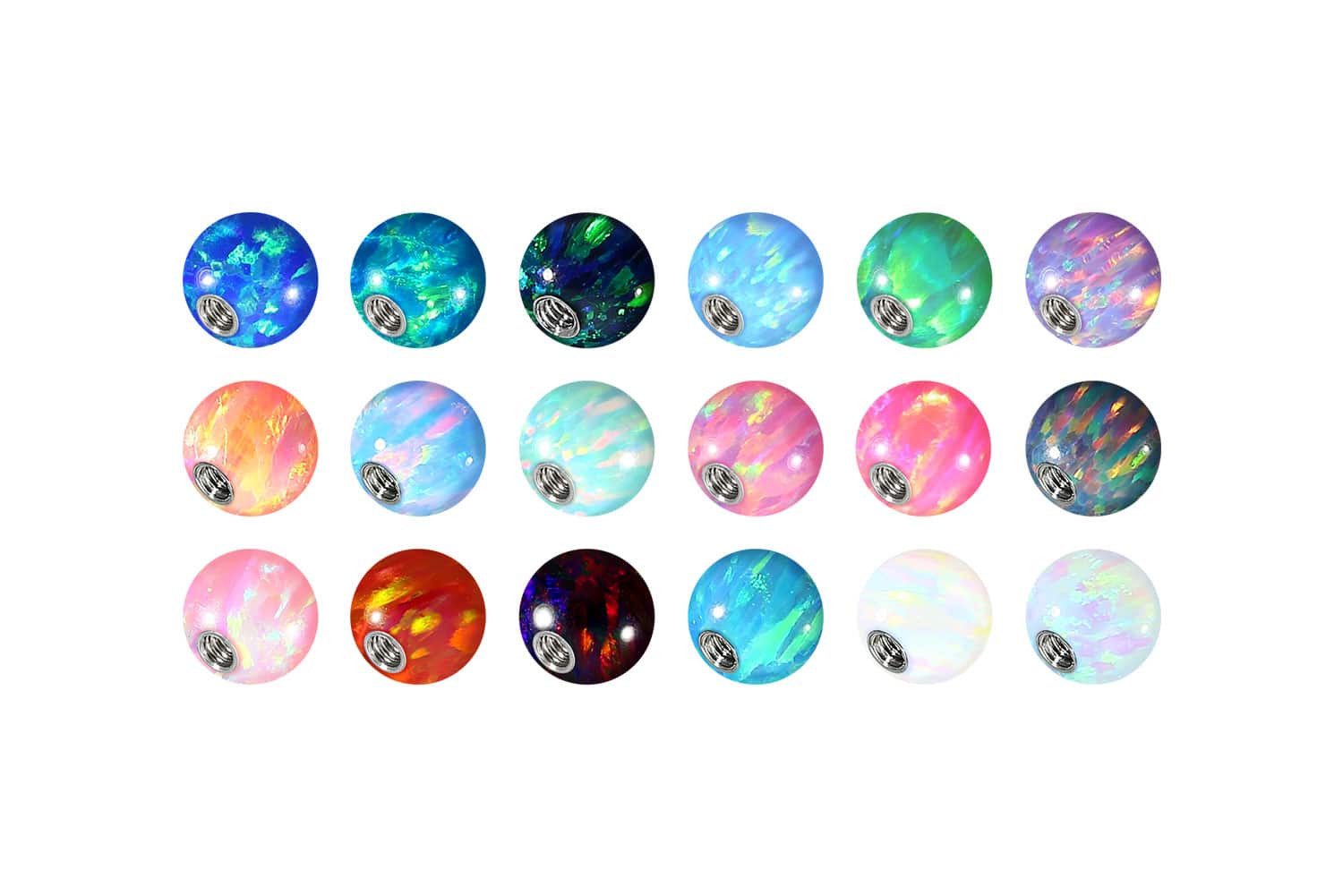 PIERCINGLINE Piercing-Set SET Synthetischer Opal Schraubkugel mit Chirurgenstahl-Gewinde (Schraub-Aufsätze, 18erSET1 = 1,6 mm Gewinde)