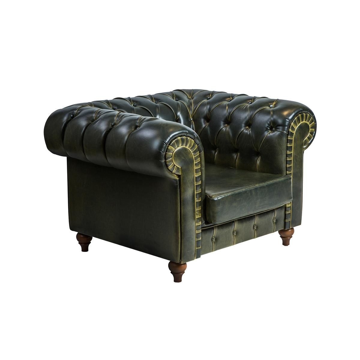 JVmoebel Chesterfield-Sessel Grüner Chesterfield-Sessel im modernen Design aus Stoff, Made in Europa