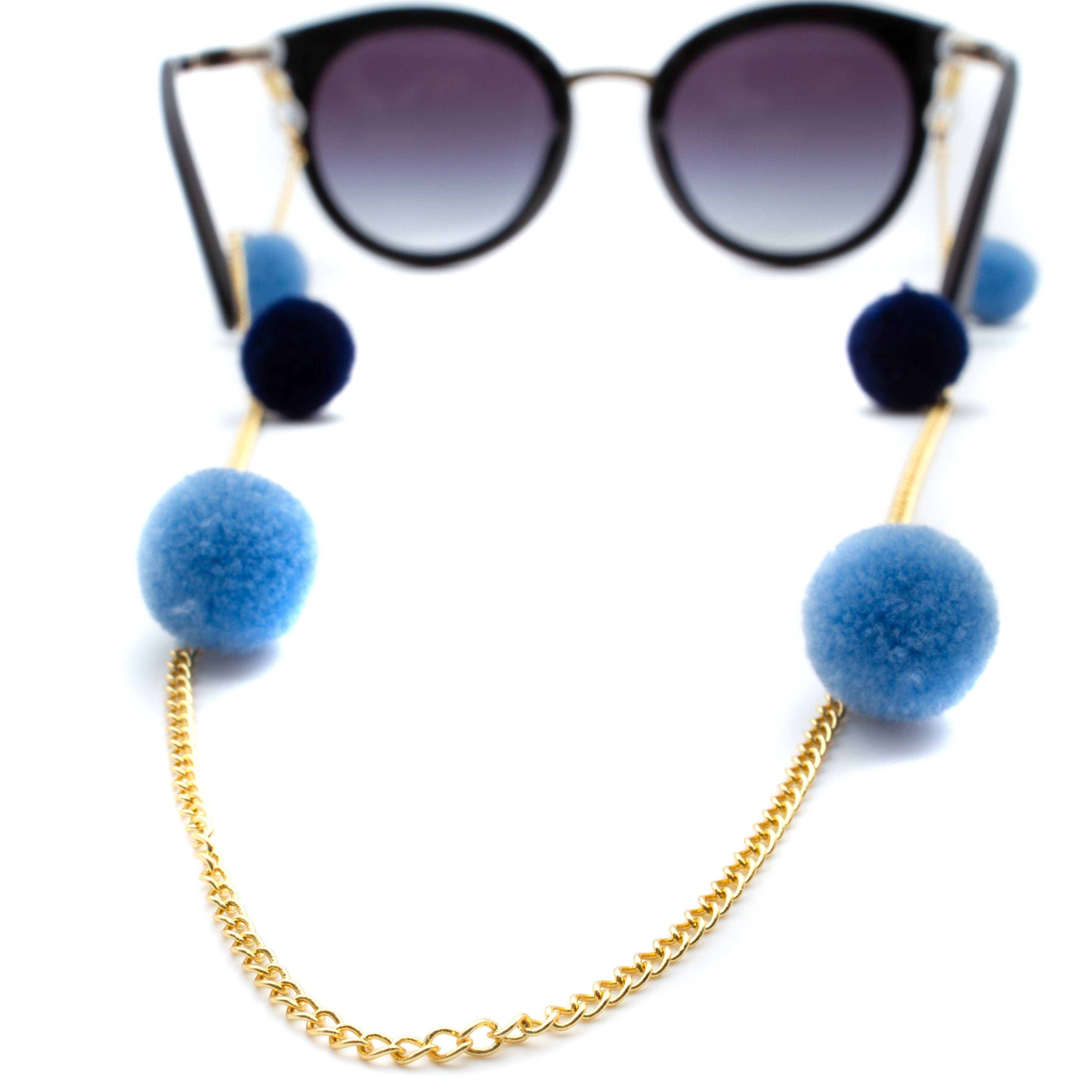 GERNEO Brillenband GERNEO® - & 18 in - Tel Blau-Türkis Versiegelung Karat Brillenband, Brillenkette Aviv Silber aus Premium Samtoptik Gold Bommeln oder 925er