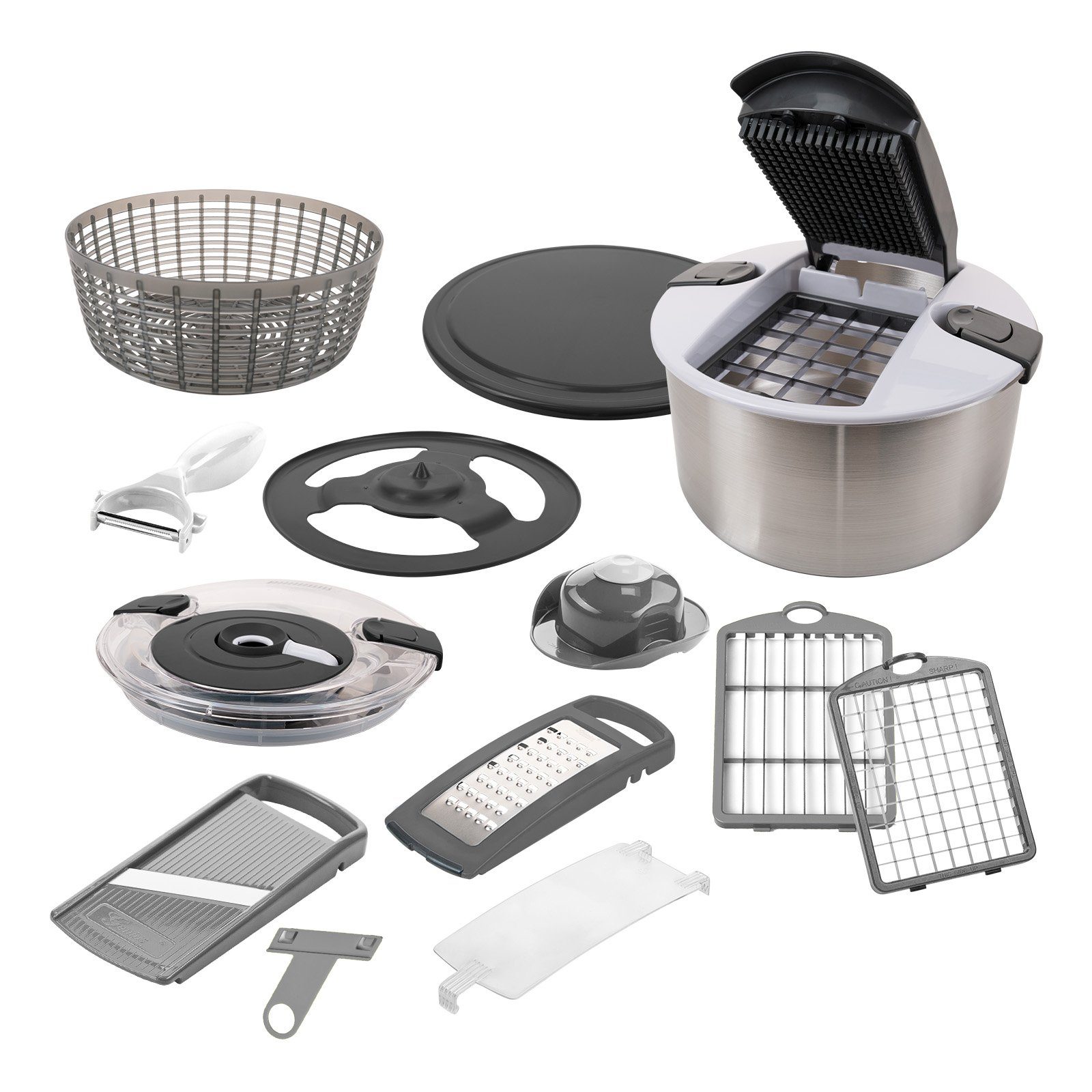 Genius Gemüseschneider Nicer Dicer Family, Deluxe-Set 13-tlg., Gemüseschneider, Auffangbehälter 5.5l, Würfelschneider