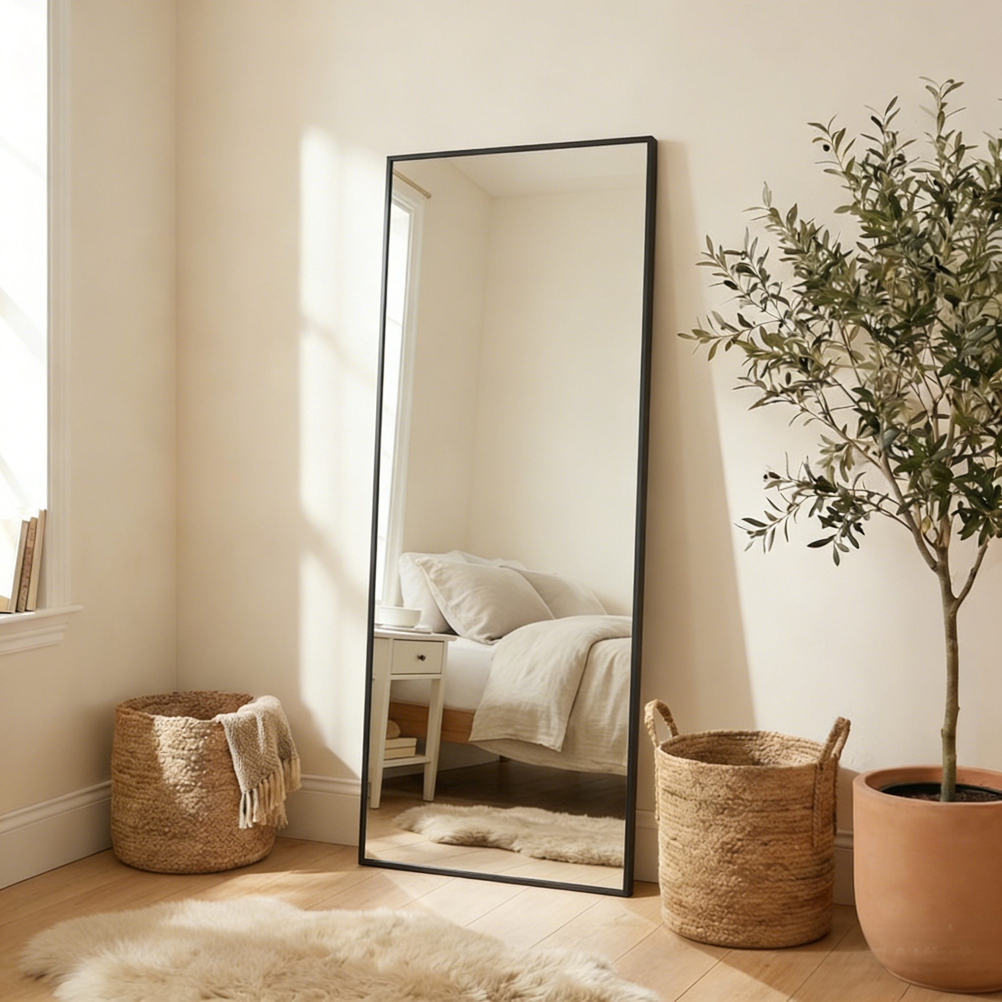 SONGMICS Standspiegel, Ganzkörperspiegel, 160 x 50 / 150 x 40 cm, Hartglas, gewölbt