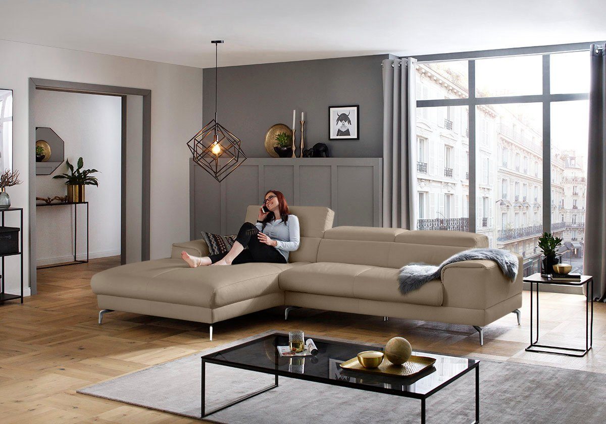 W.SCHILLIG Ecksofa piedroo, Designsofa mit tollem Sitzkomfort, bequem und elegant, L-Form, Kopfteilverstellung, wahlweise mit Sitztiefenverstellung, Breite 303cm