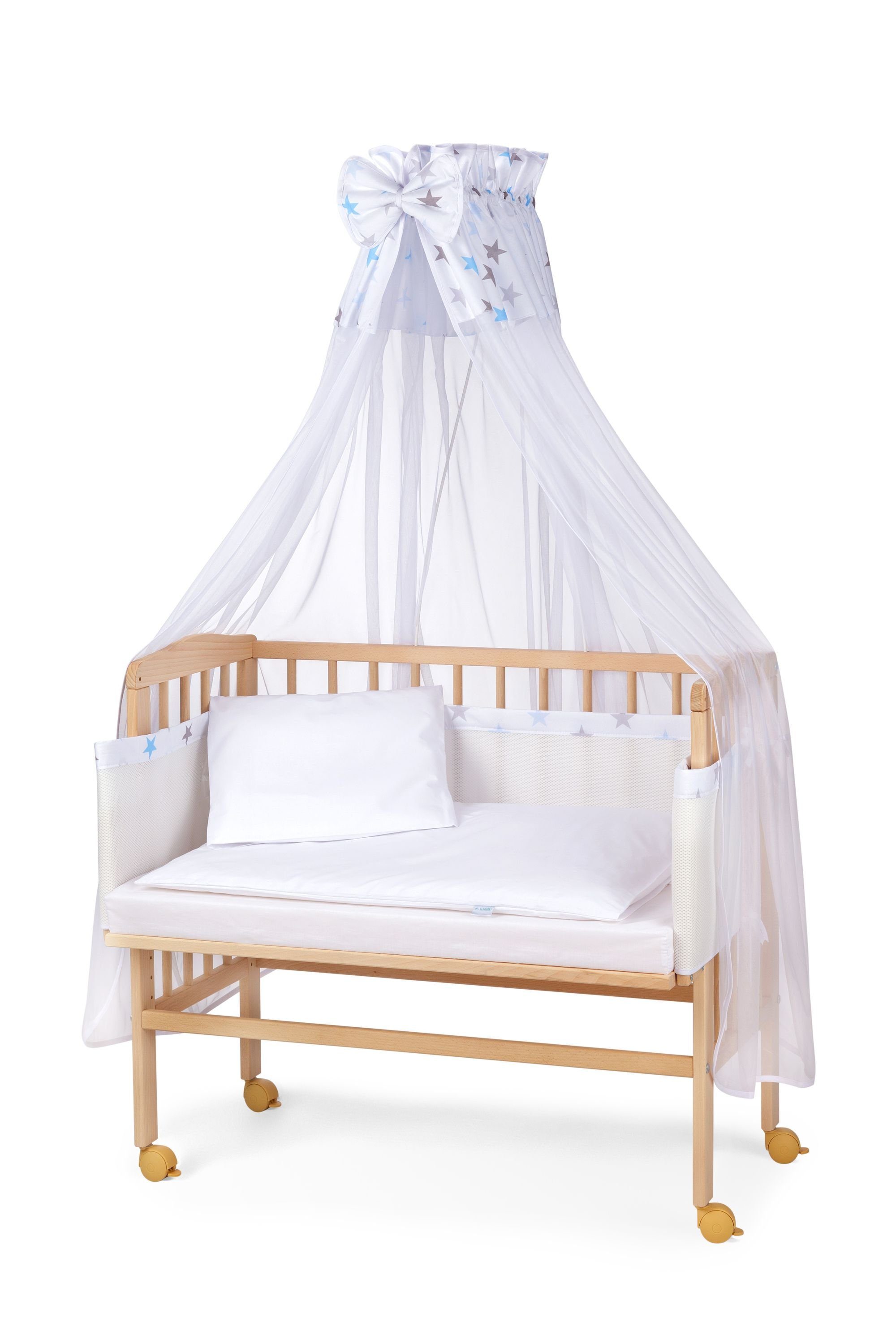 Beistellbett Waldin Baby Beistellbett,Matratze,Stoffset Buche massiv, verstellbar