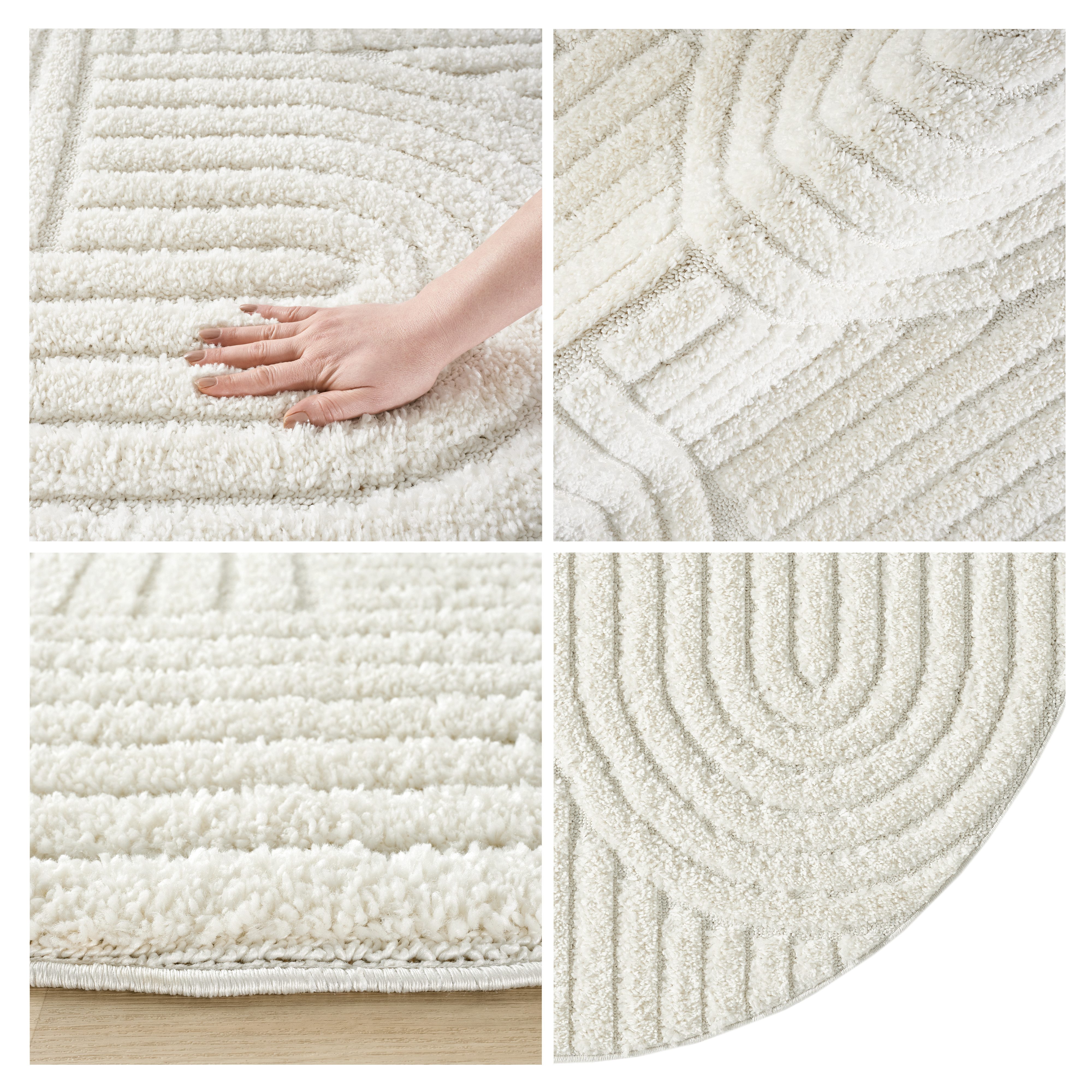 OTTO home Teppich Jonne, Boho-Design, Scandi, Designteppich, rund, Höhe: 20 mm, Hoch-Tief, 3D Optik, skandinavischer Stil, Wohnzimmer, Schlafzimmer