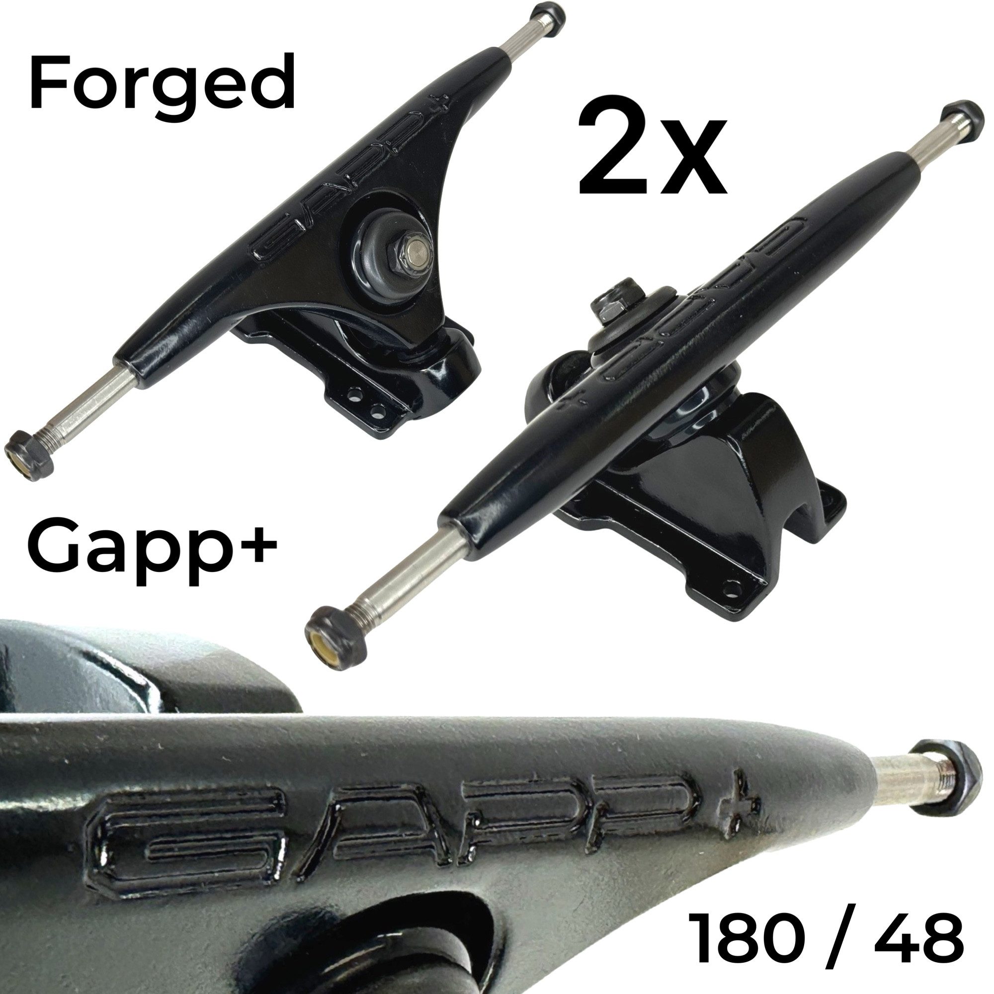 Skateboard 2x Gapp+ Longboard Drop Achse 180mm 48° geschmiedet forged schwarz