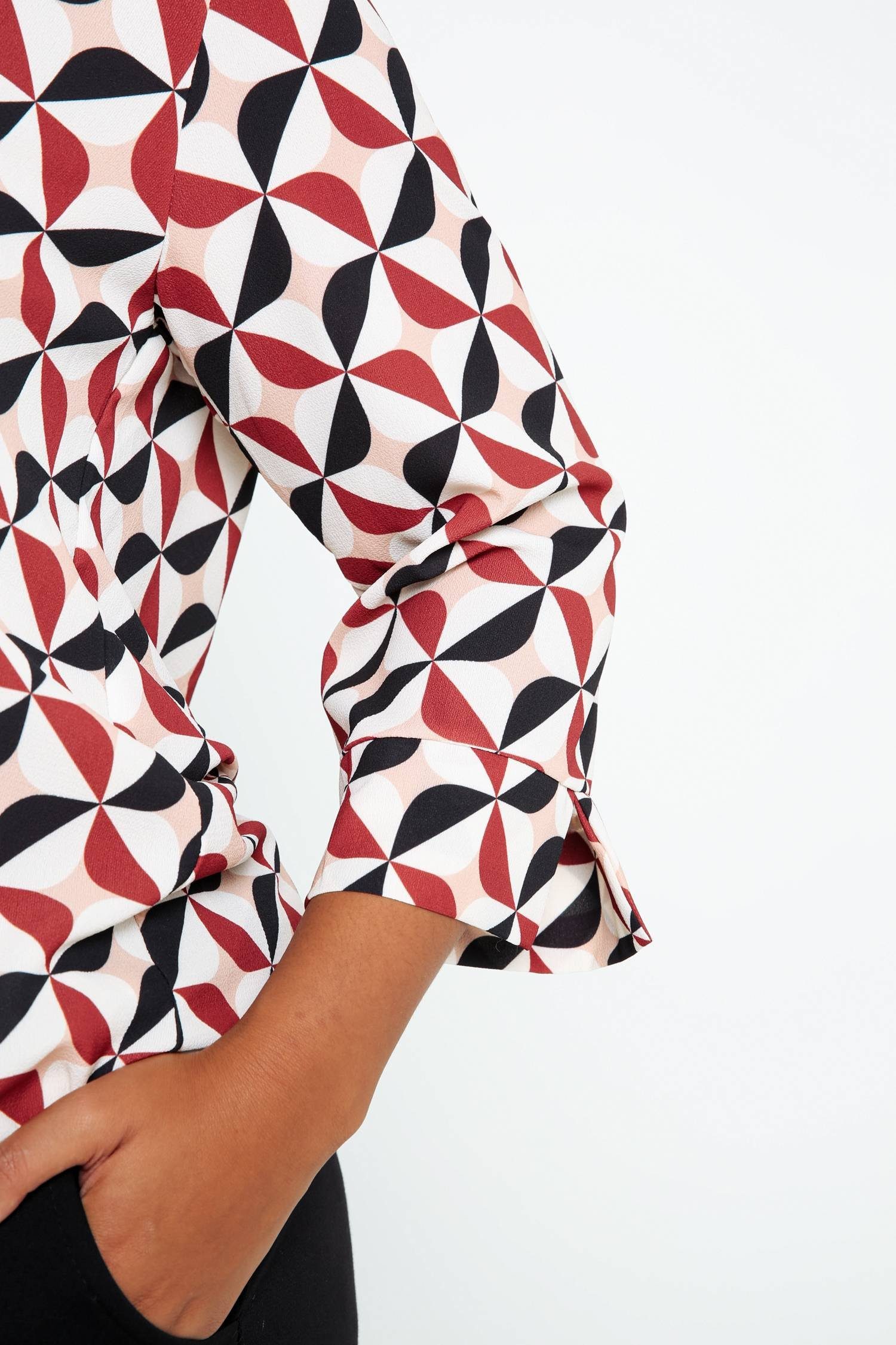 Muster Bluse (1-tlg) Cognac Paprika Geometrischem Shirtbluse Mit Geknöpfte
