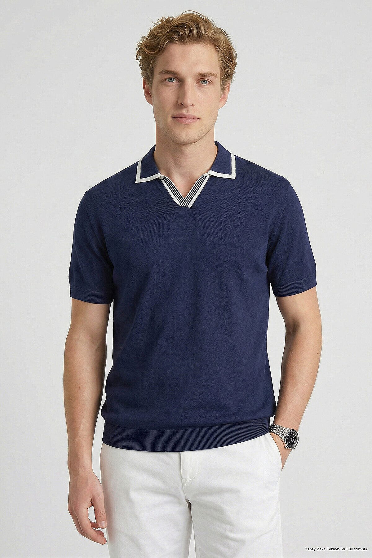 SmileSmile Longpullover Marineblau Polo Strick T-Shirt