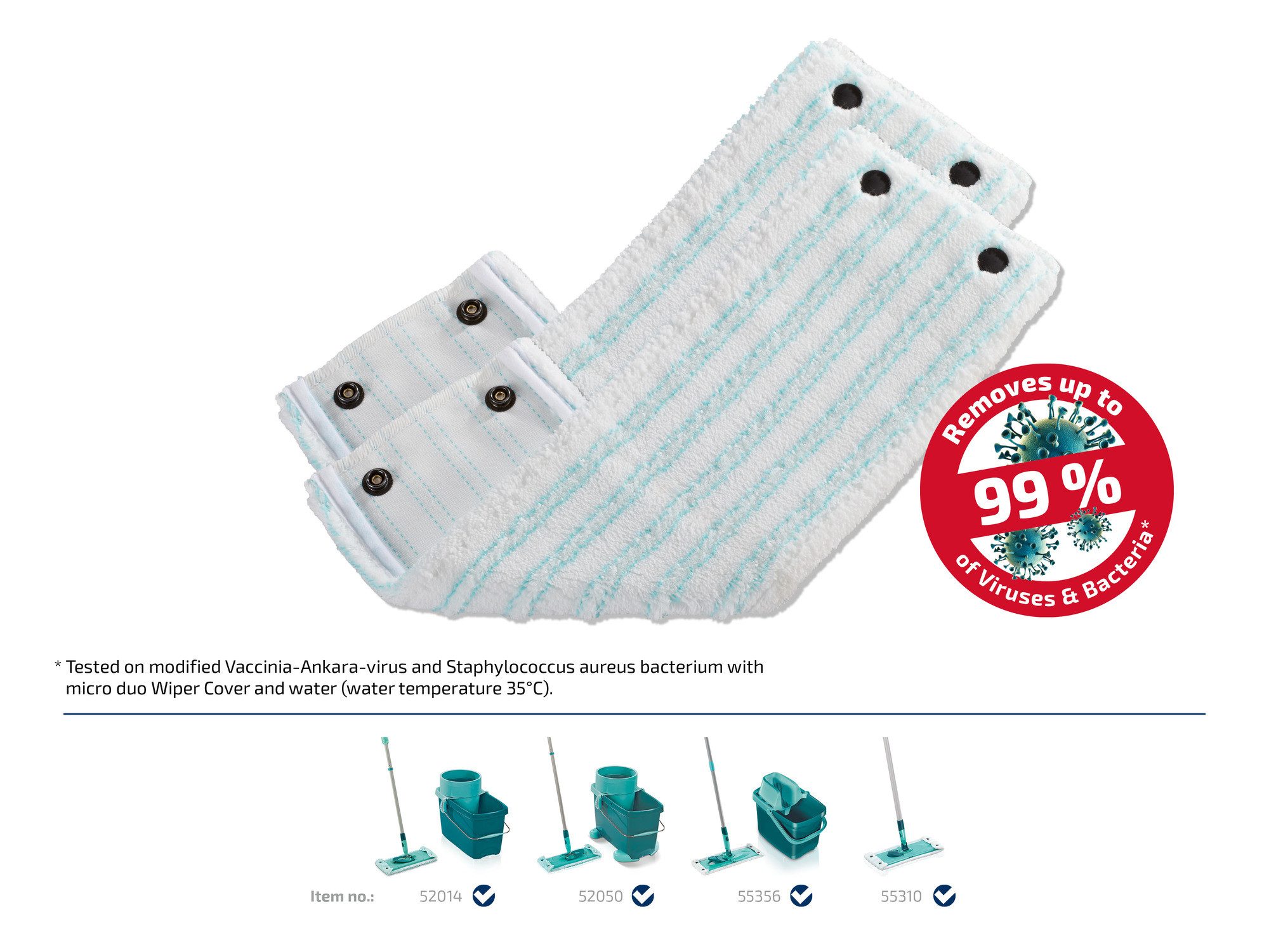 Leifheit Bundle Wischbezug CLEAN TWIST M / Combi M micro duo (2er Set) Wischbezug (Mikrofaser, 14.0x42.0 cm, 2-tlg., Waschbar bei 60°C, Wischbreite 33cm, für alle glatten Böden)