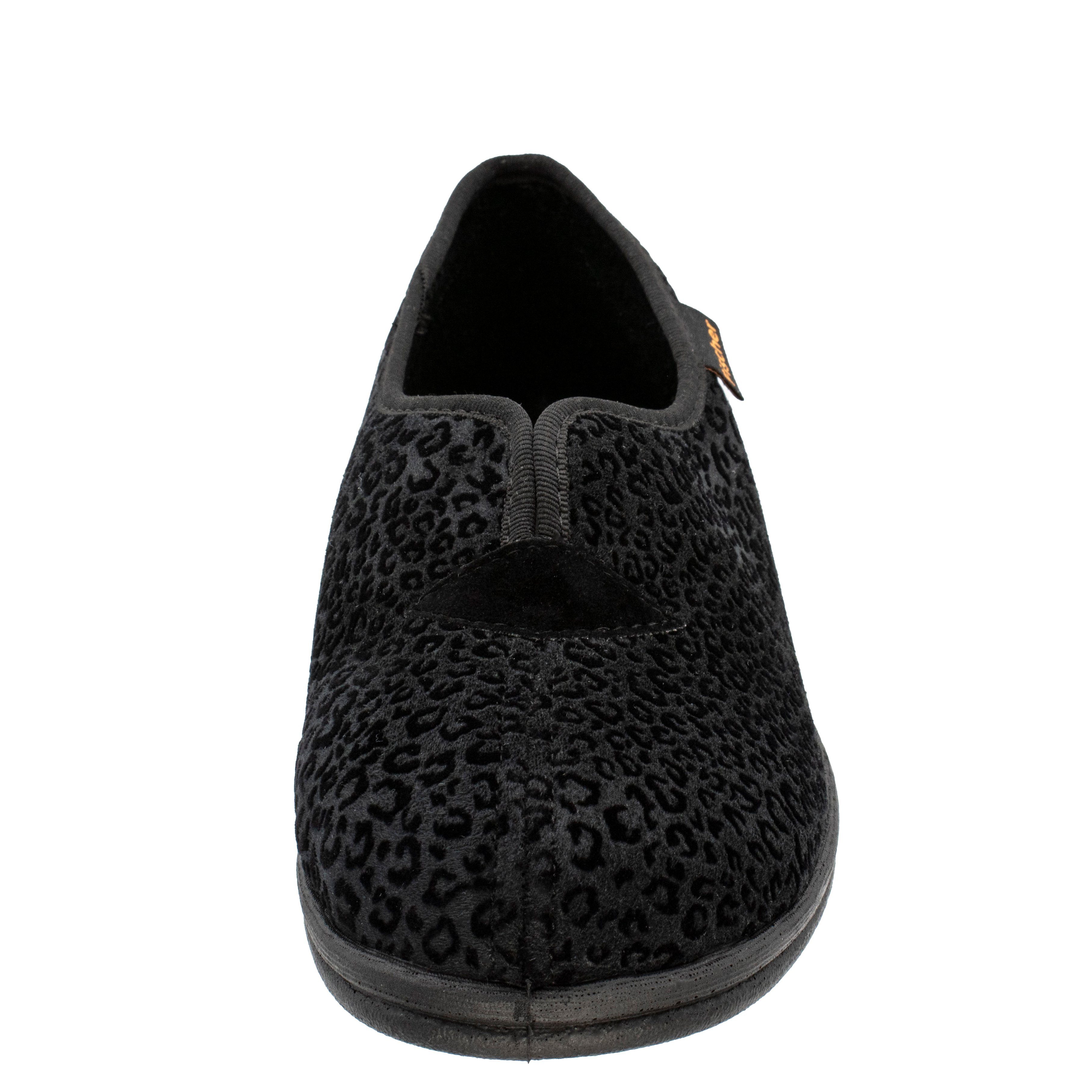 Fischer-Markenschuh Dora Hausschuh Leoprint, Weite H, Frotteefutter, Zum Schlupfen