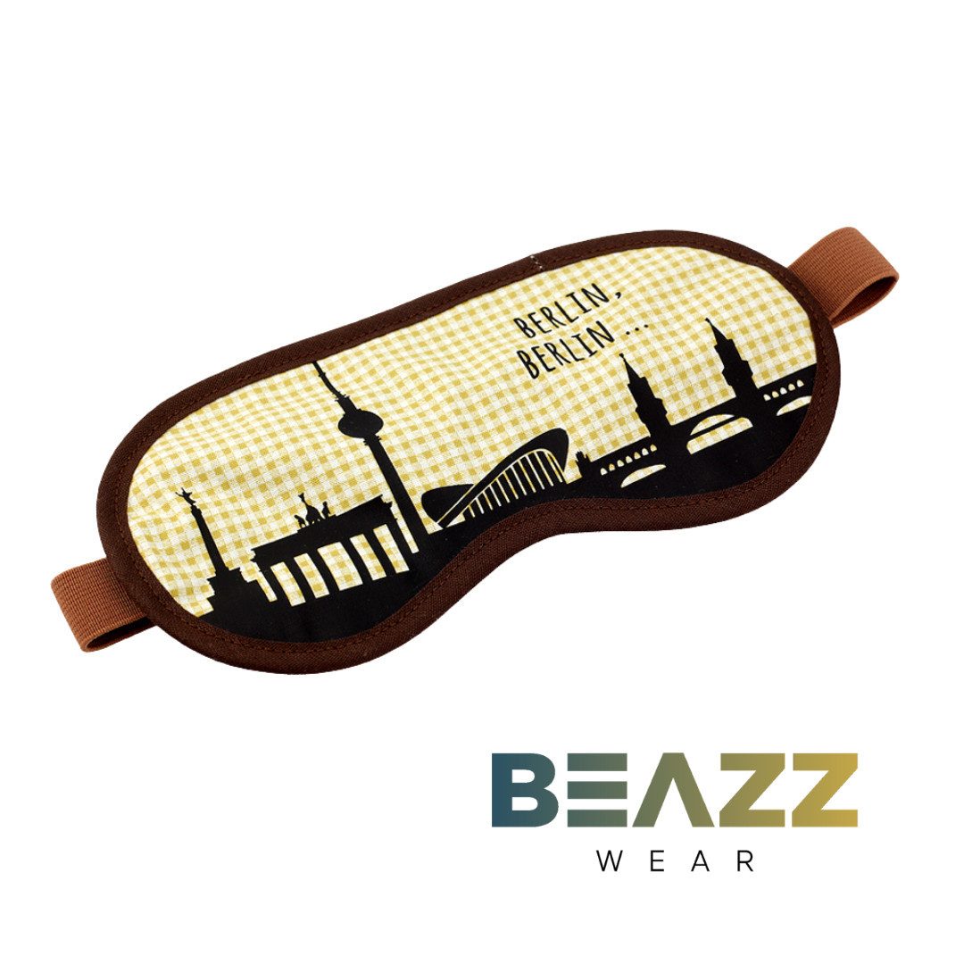 BEAZZ Schlafmaske Schlafmaske, Augenmaske, Schlafbrille - Berlin Silhouette beige, Bequem - Perfekte Abdunklung, 1-tlg., HANDMADE IN GERMANY