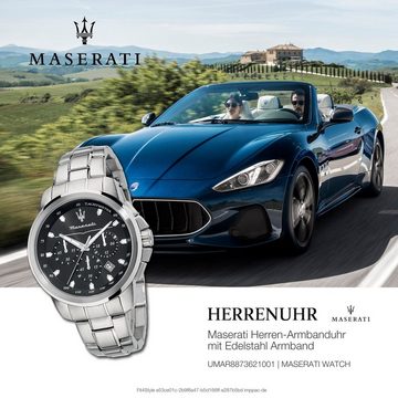 MASERATI Chronograph Maserati Herren Uhr Chronograph, (Chronograph), Herrenuhr rund, groß (ca. 52x44mm) Edelstahlarmband, Made-In Italy