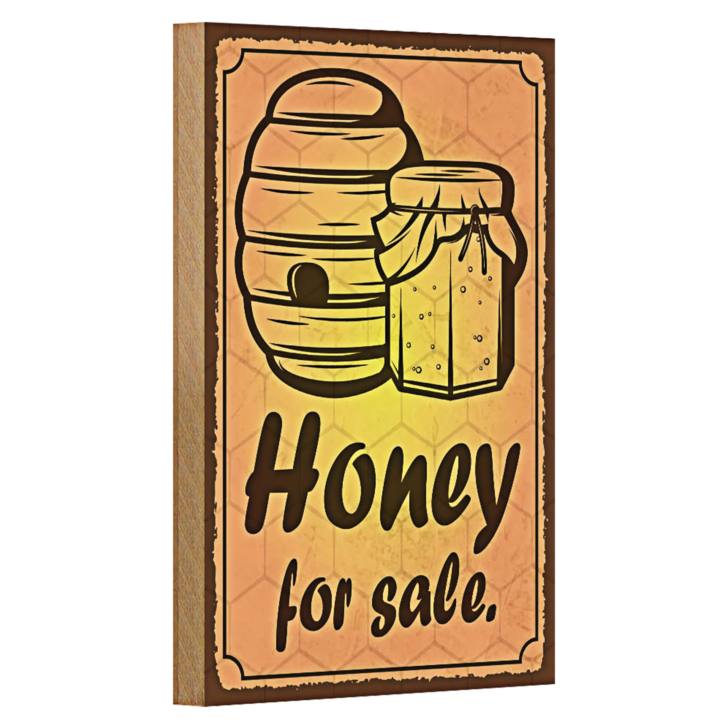 Roomando Holzbild Hinweis 12x18cm Honey for sale Honig Verkauf