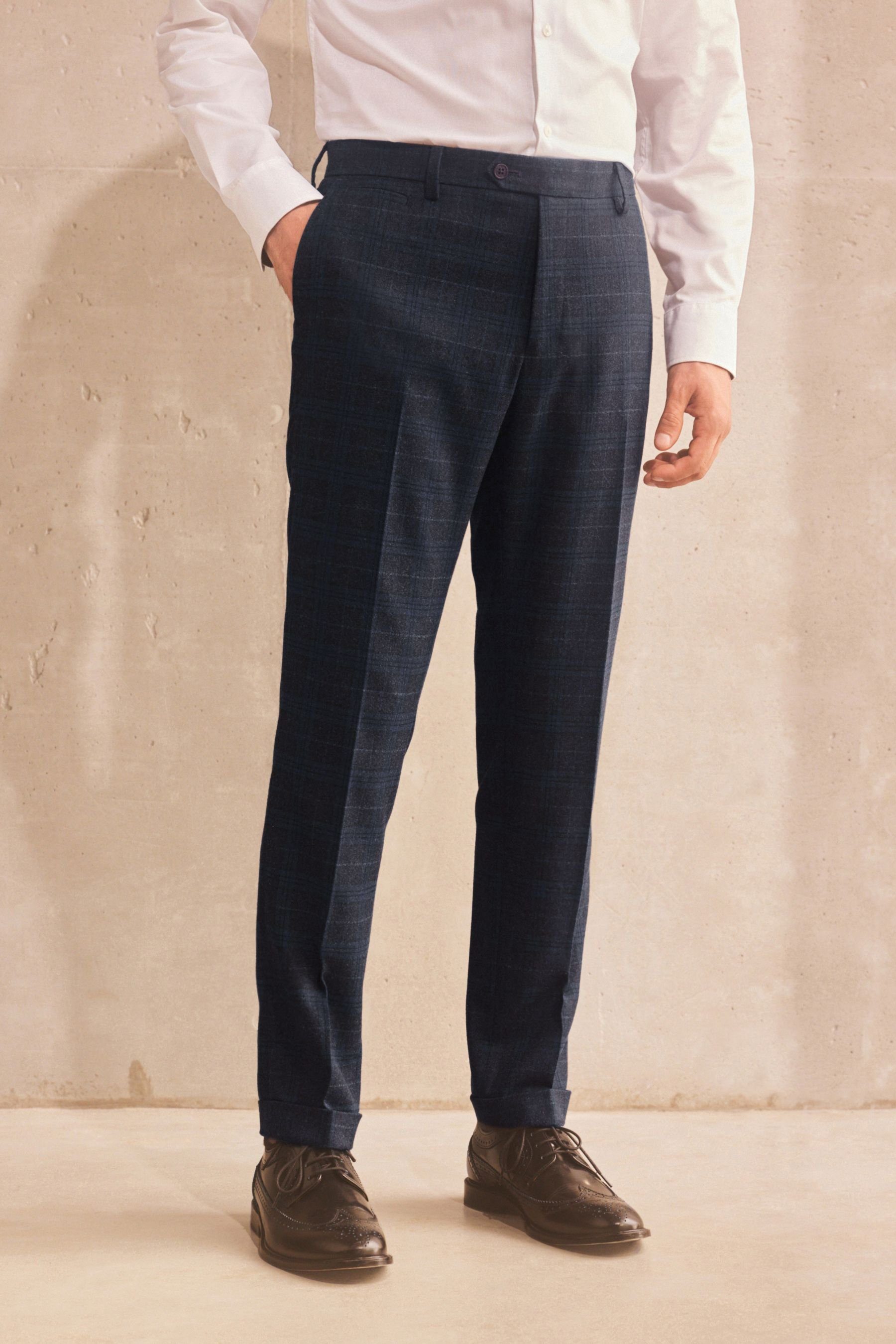 Skinny-Fit-Hose Anzughose (1-tlg) mit Karierter Next Anzug Besatz: