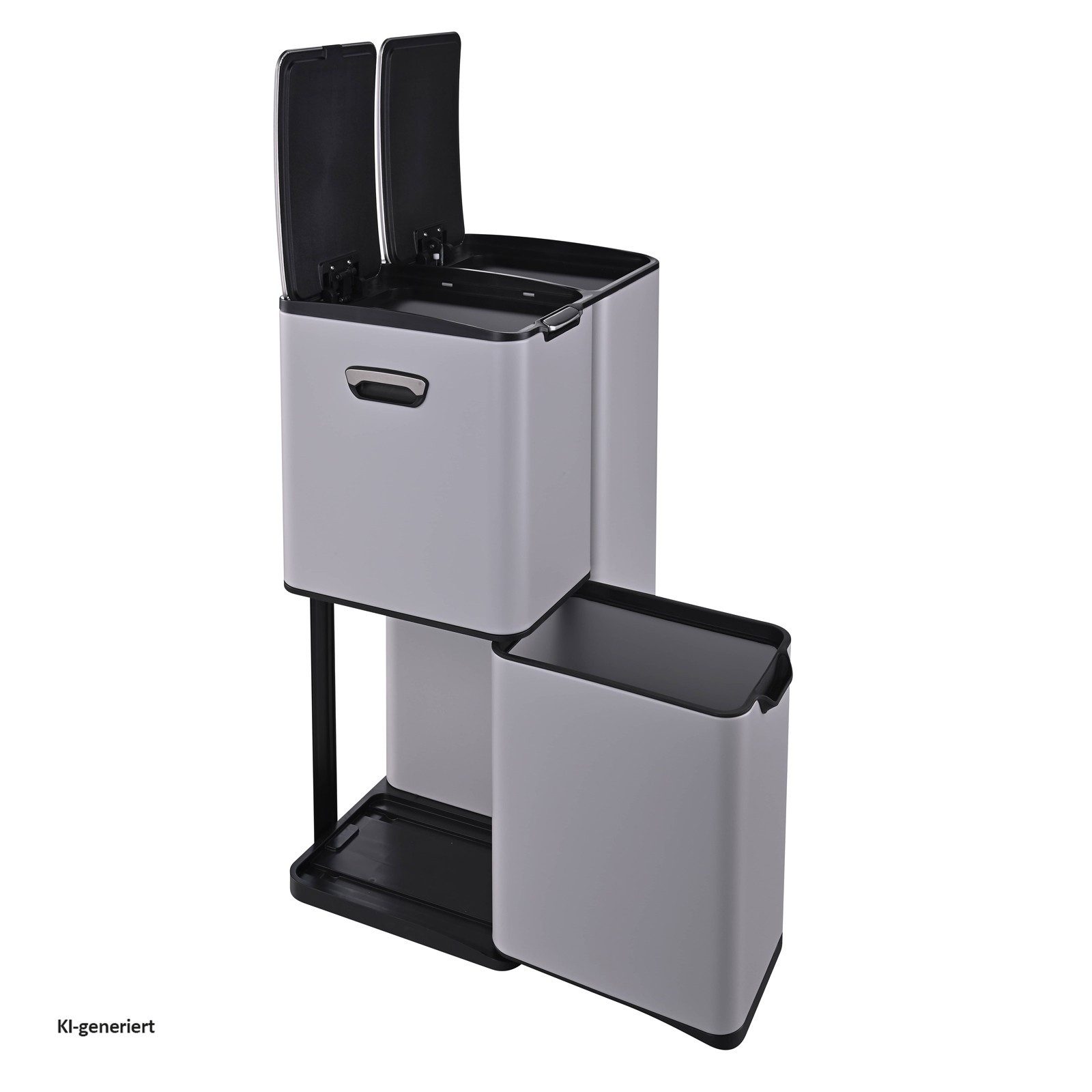 HTI-Living Mülleimer Edelstahl mit 3 Behältern Grau, 3 in 1