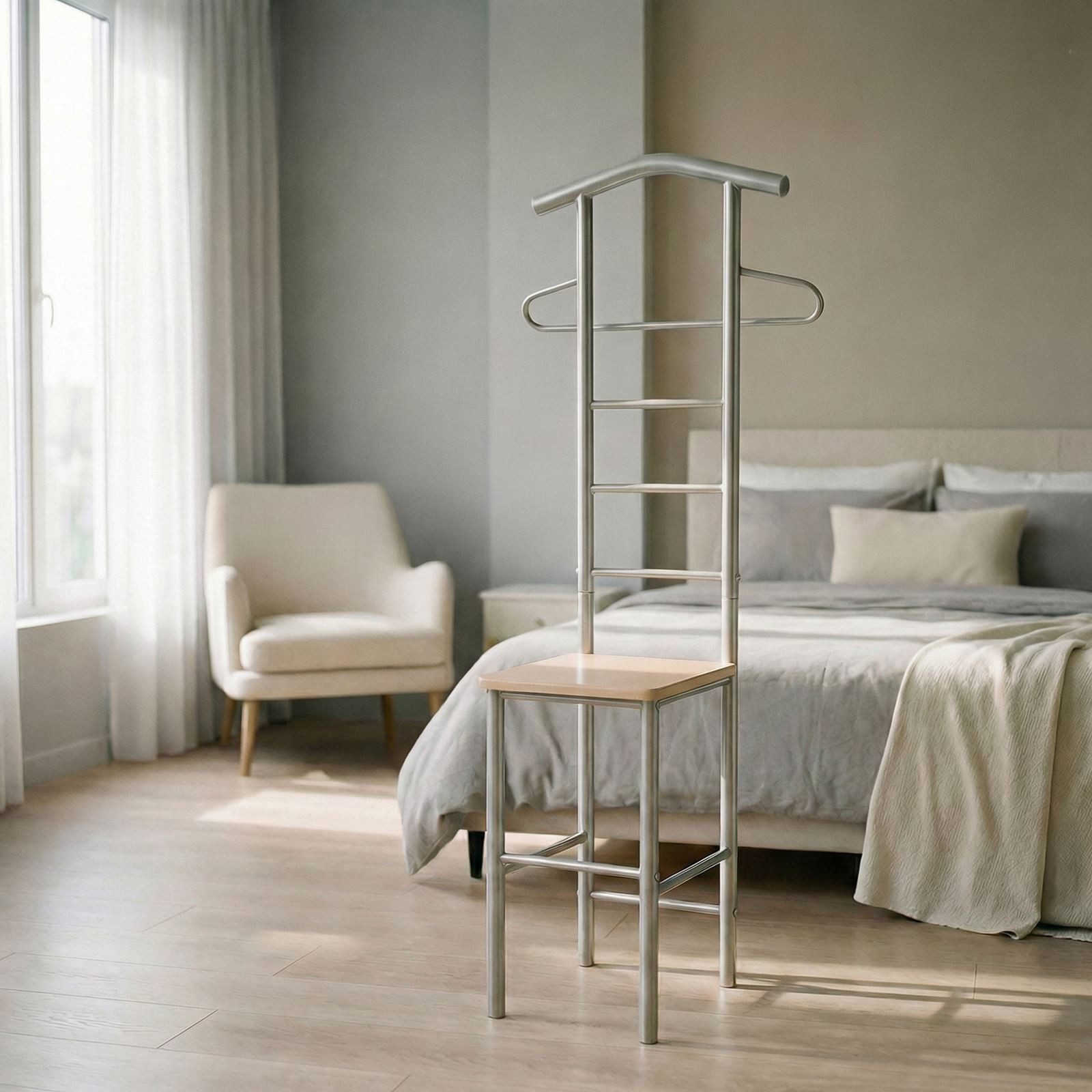 CARO-Möbel Herrendiener JIVO, Stummer Diener mit Hosenbügel Kleiderablage aus Metall sonoma eiche