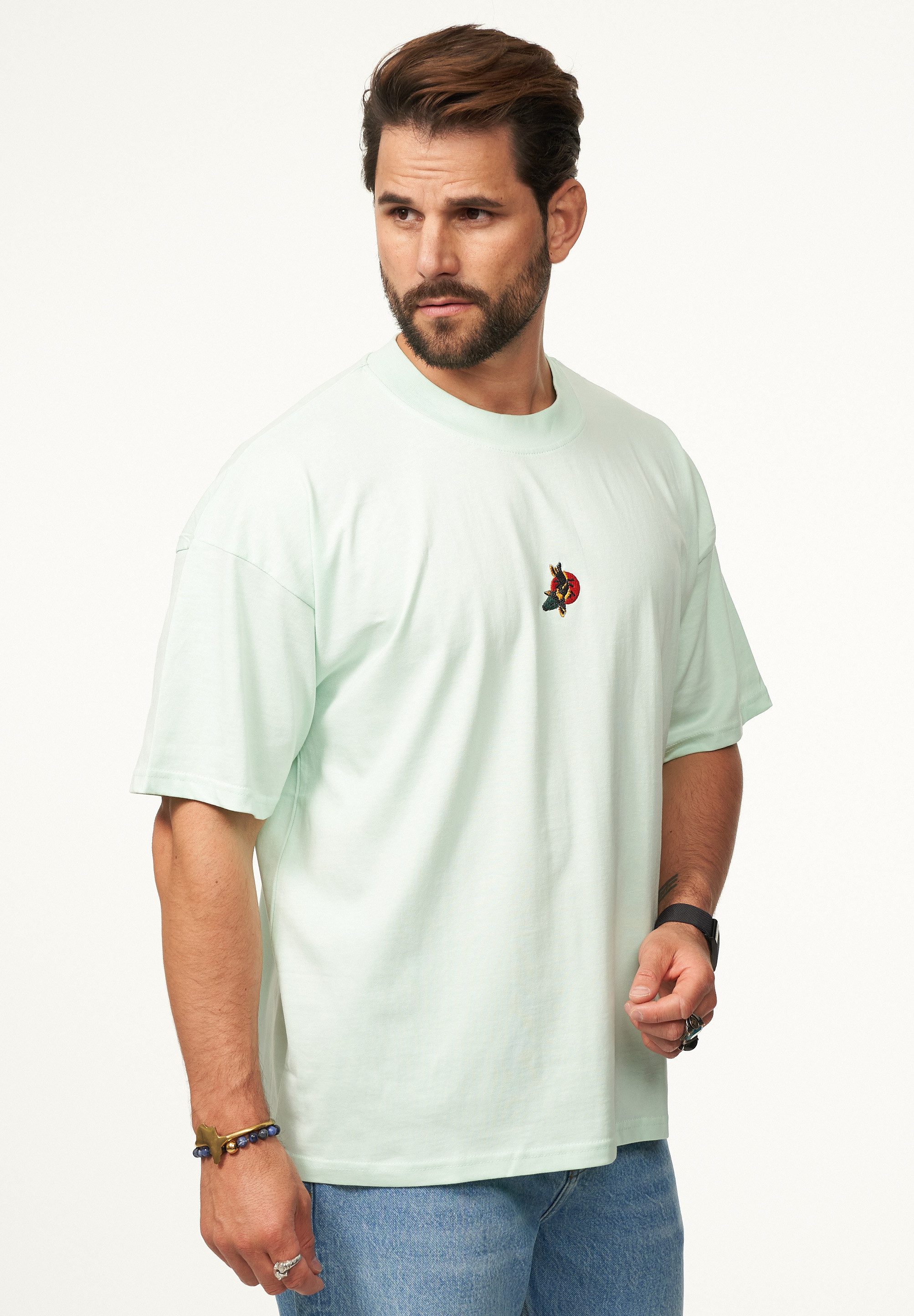 SOULSTAR T-Shirt mit Stickerei Herren Oversize-Fit Kurzarm Shirt mit Rundha günstig online kaufen