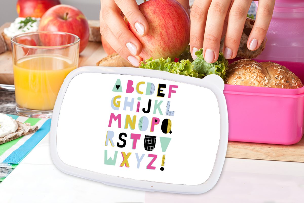 - MuchoWow für rosa (2-tlg), Gelb Blau, - Kinder, Lunchbox Snackbox, Erwachsene, Kunststoff, Brotdose Mädchen, Kunststoff Brotbox Alphabet