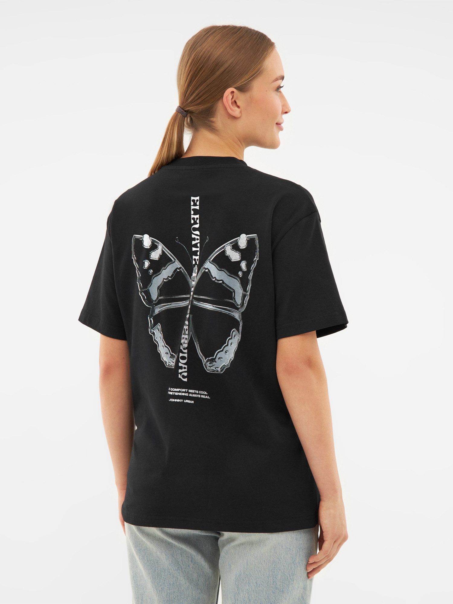 Johnny Urban T-Shirt Sammy Chrome Butterfly Oversize T-Shirt (1-tlg) Tshirt mit Schmetterling Back Print
