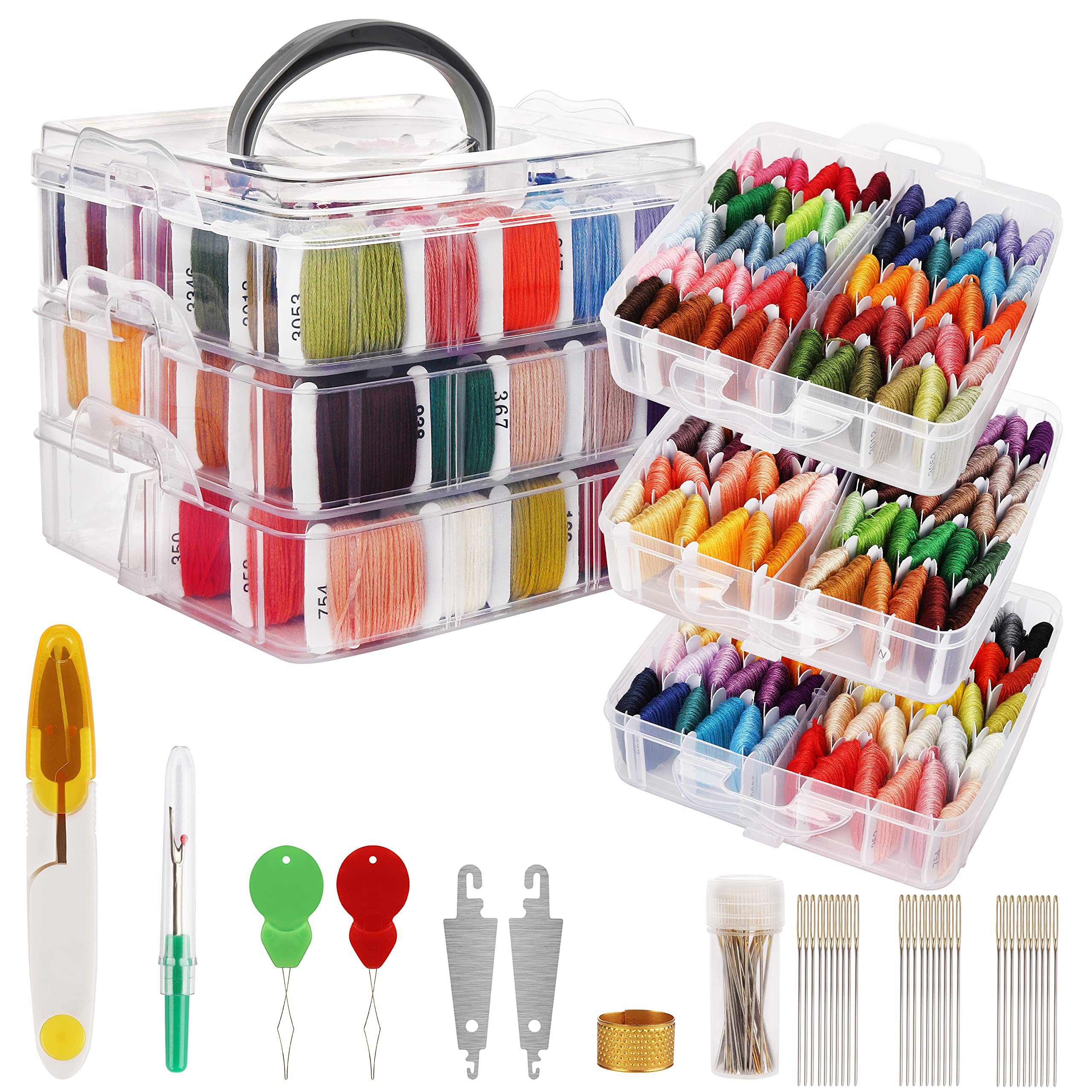 Handi Stitch Stickgarn Set mit 187er Pack, Aufbewahrungsbox, 150 Farbstränge Bastelgarn, (187-St)