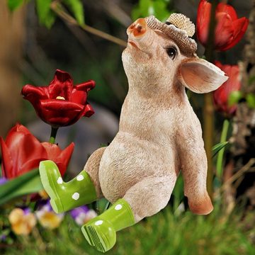 colourliving Tierfigur Deko Schwein Erich mit Hut und grünen Stiefel Figuren Garten Deko (1 St), Handbemalt, Wetterfest, lebensecht wirkend