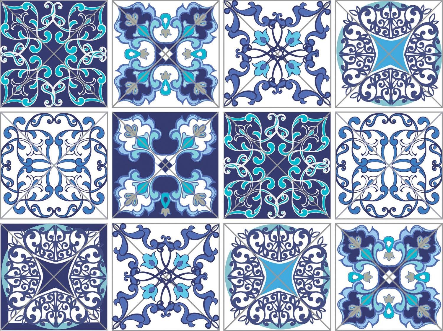 queence Fliesenaufkleber Muster (12 St), Stickerfliesen, selbstklebend, Sticker, 12er Set