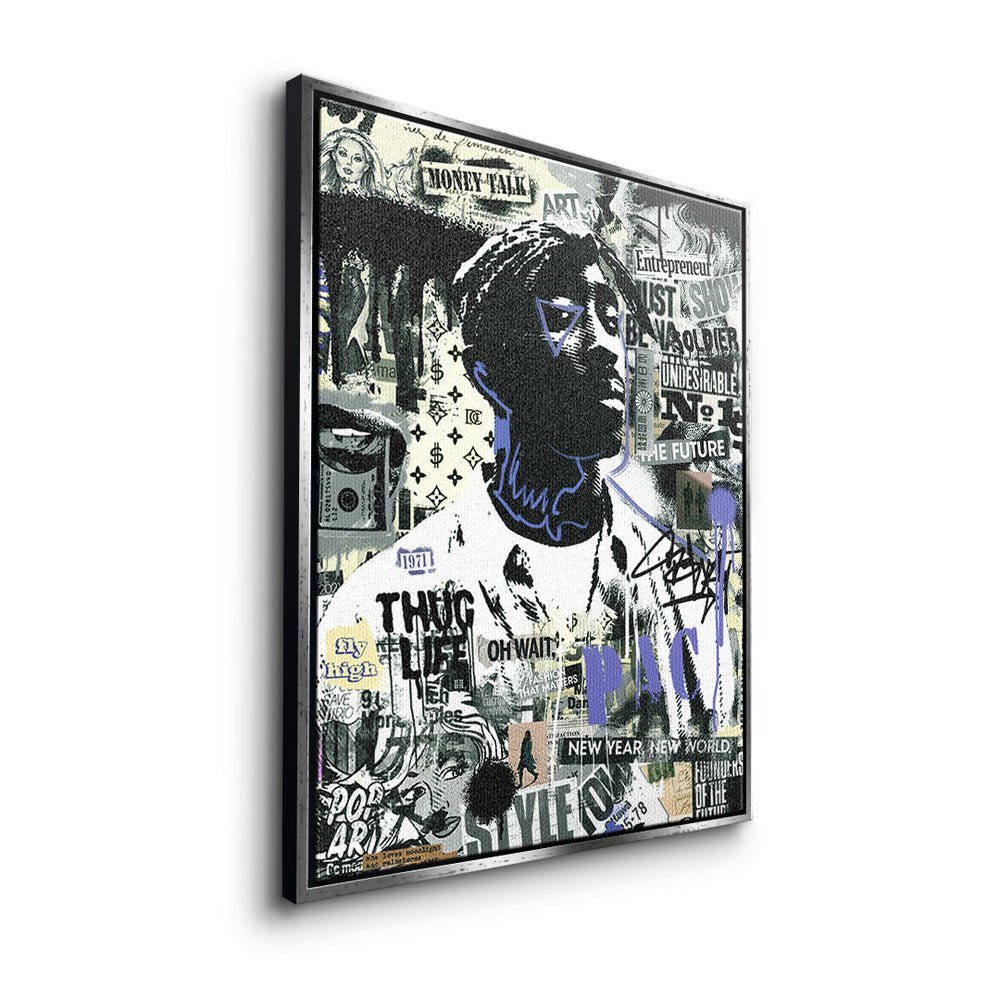 Motivationsbild Premium DOTCOMCANVAS® Streetart Tupac - Leinwandbild, - Rahmen weißer