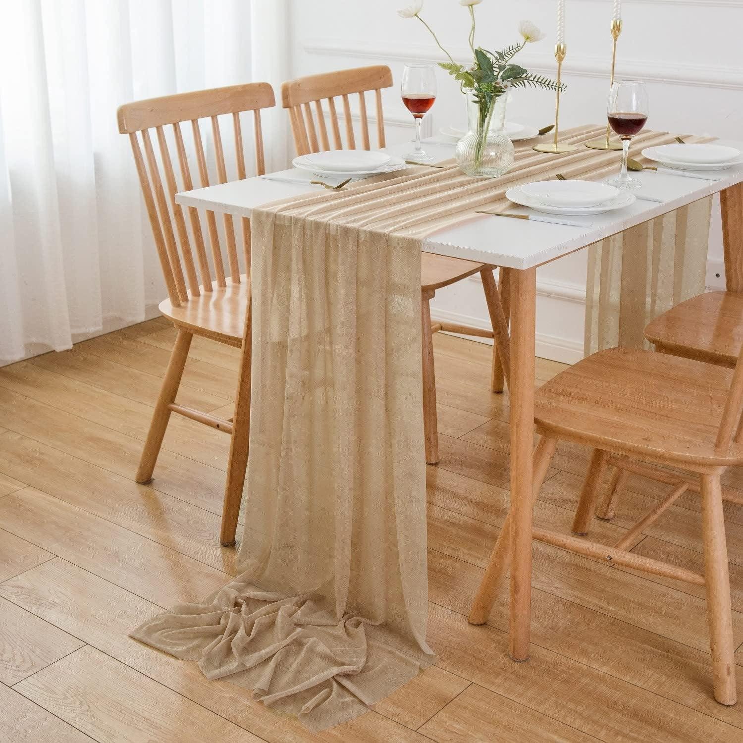 LuxusKollektion Küchenorganizer-Set Tischläufer Hochzeit Chiffon Tüll Dunkler Champagner 70 x 300 cm