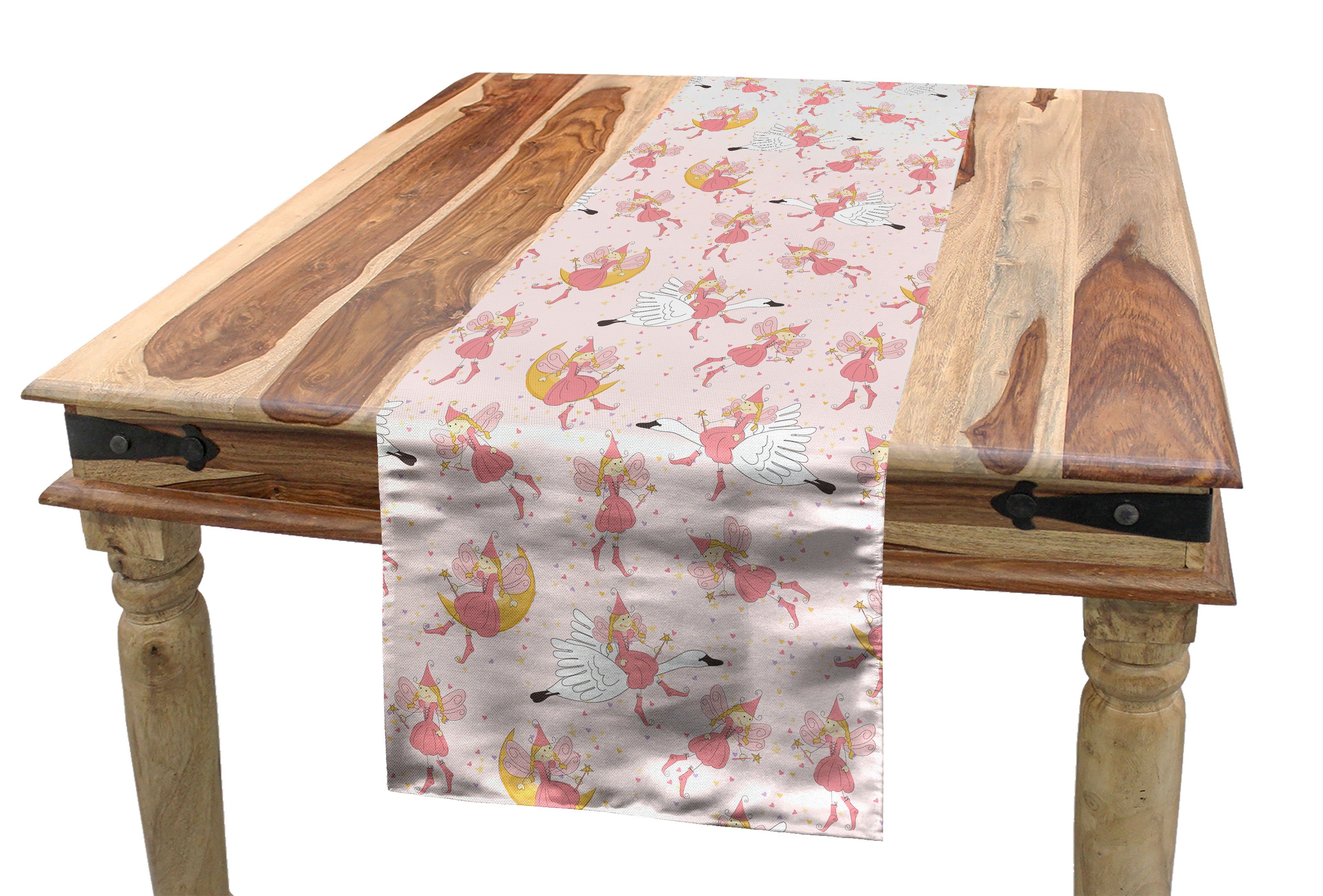 Abakuhaus Tischläufer Esszimmer Küche Rechteckiger Dekorativer Tischläufer, Rosa Fliegende Feen Swan Mond | Tischläufer