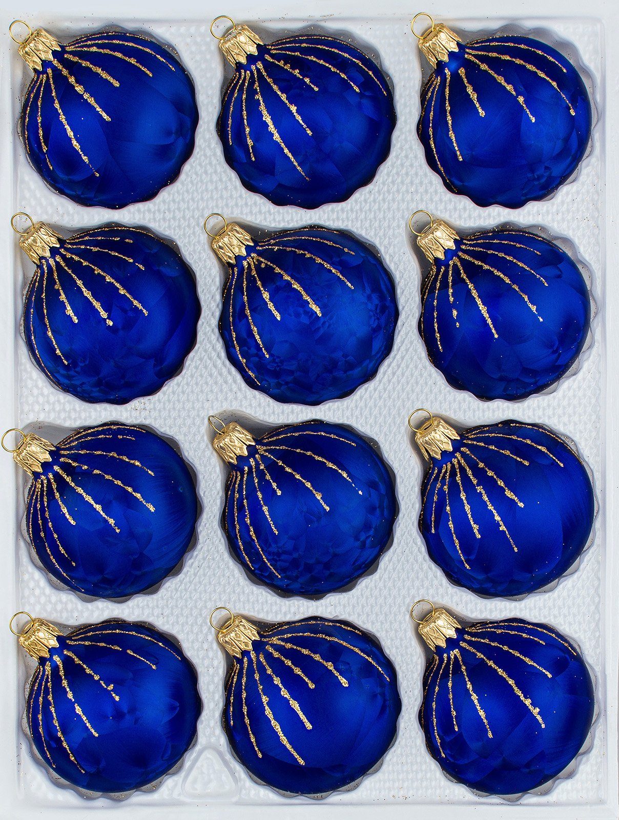 Navidacio Weihnachtsbaumkugel 12 tlg. Glas-Weihnachtskugeln Set in "Ice Royal Blau Gold" Regen