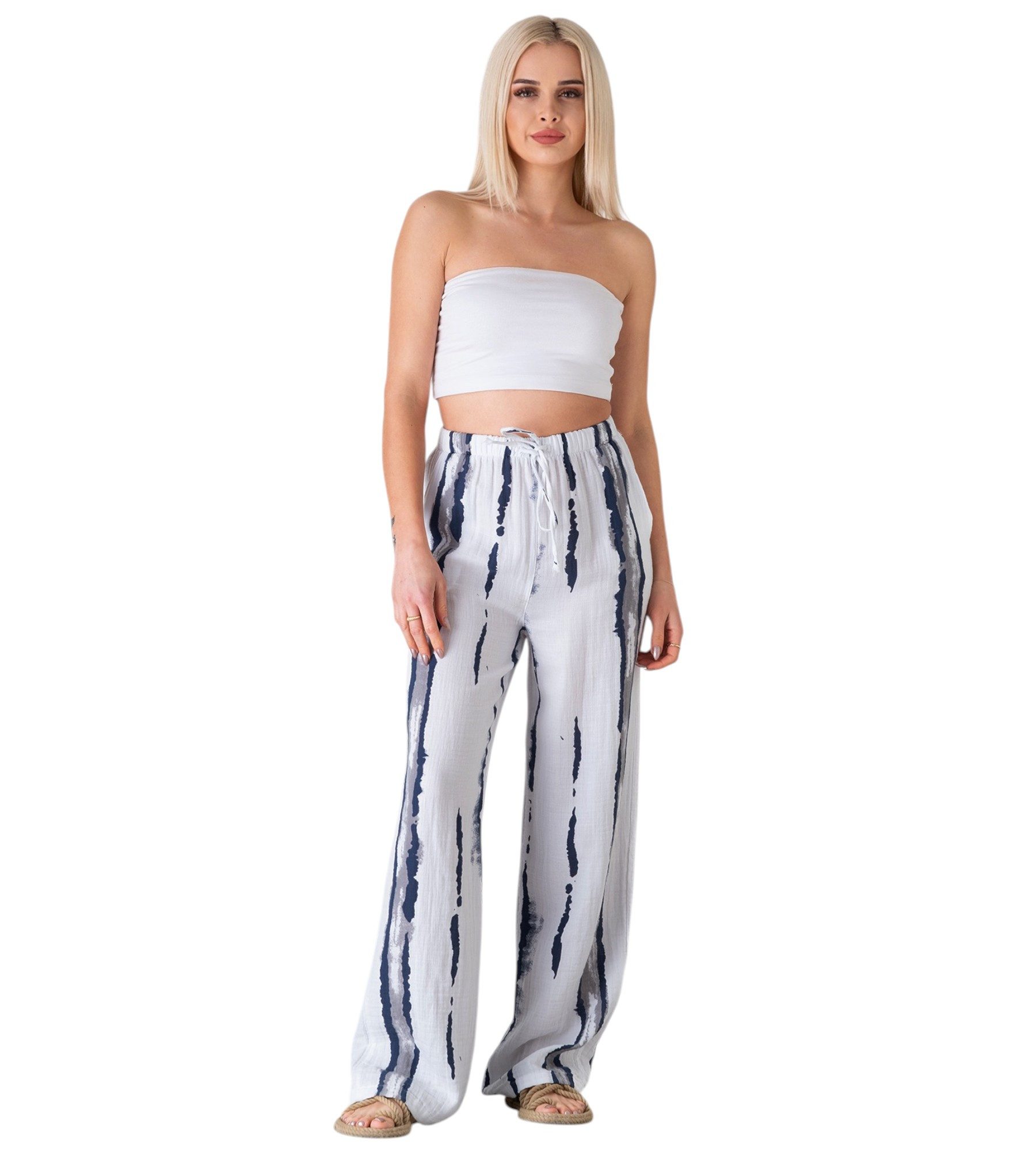 WENOR Palazzohose Musselin, Batik-Druck, 100 % Baumwolle, elastisch, Petrolblau & Grau