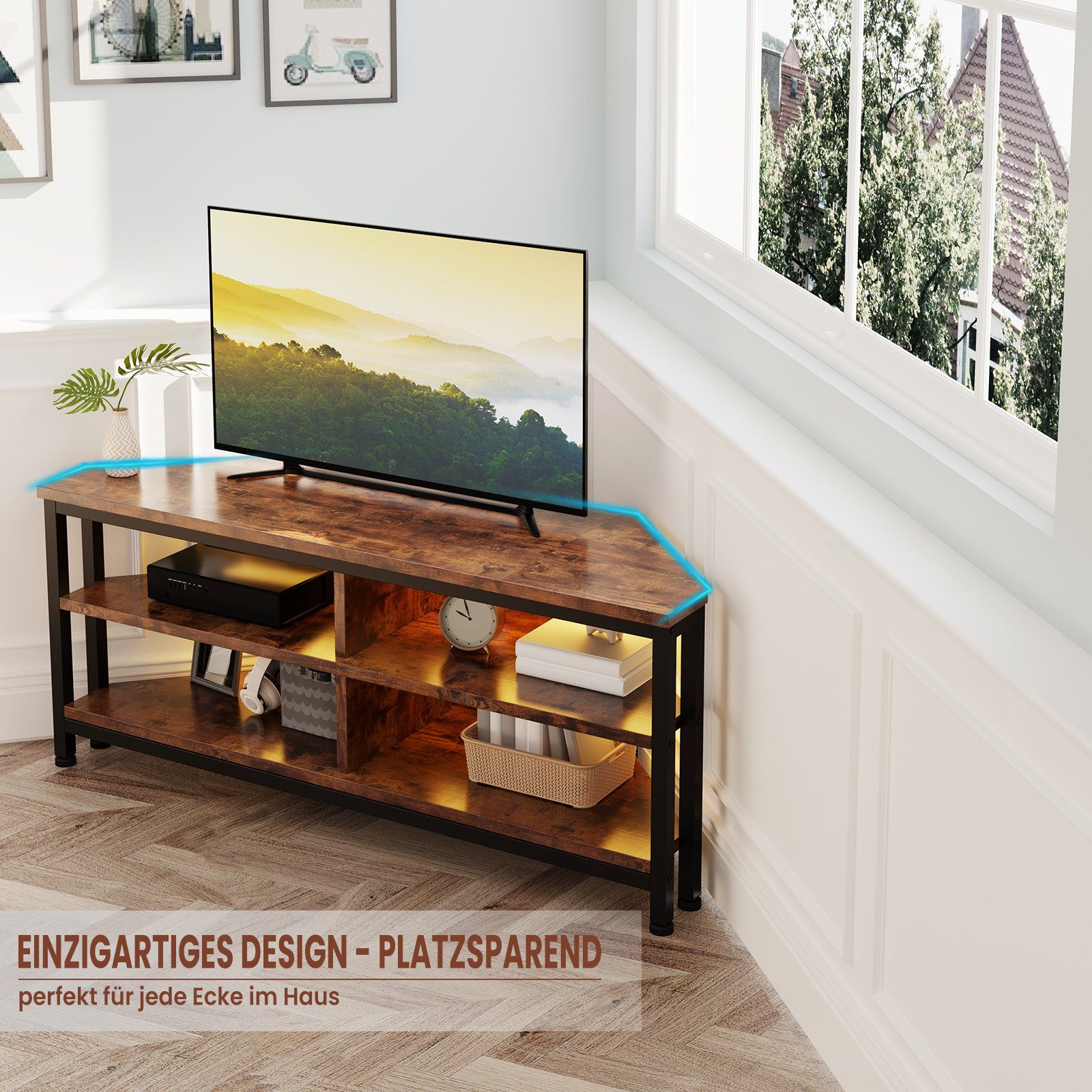Dripex Lowboard TV Eckschrank Eckkommode Schrank mit LED Beleuchtung, Breite 106cm
